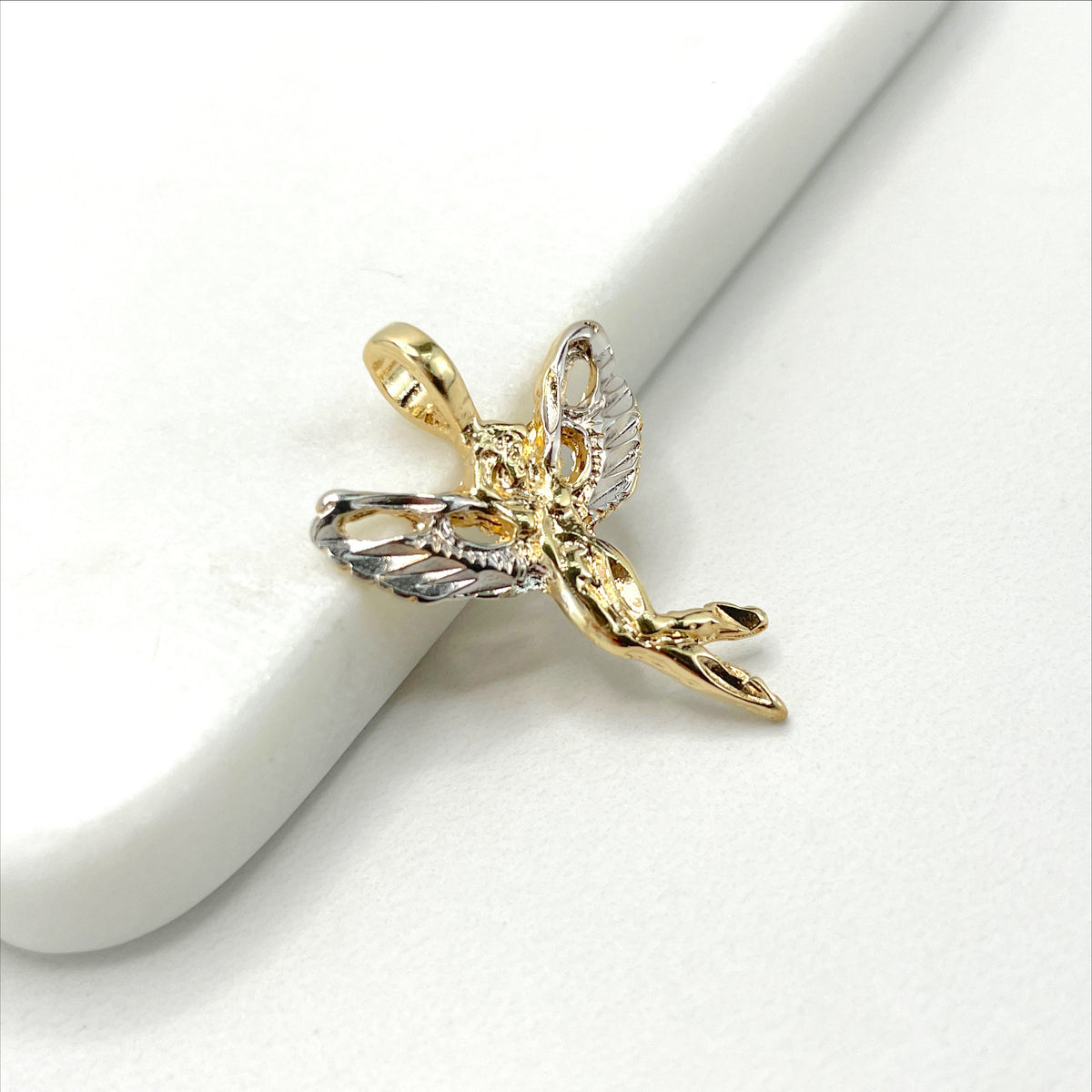 18k Gold Filled, Two Tone Little Fairy Pendant Charms, Wholesale Jewelry Making Supplies
