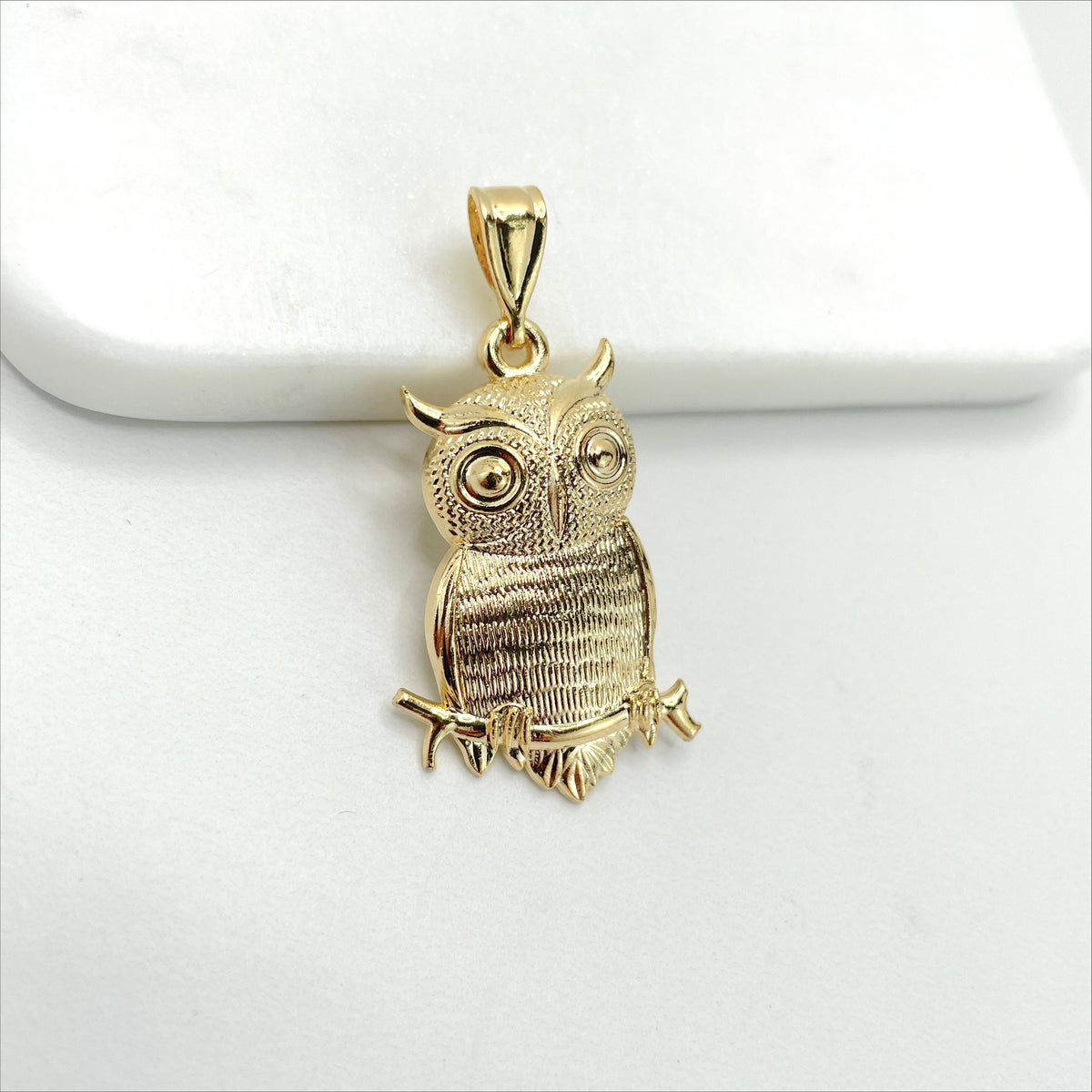18k Gold Filled Texturized Owl Pendant Charms Wholesale Jewelry Making Supplies