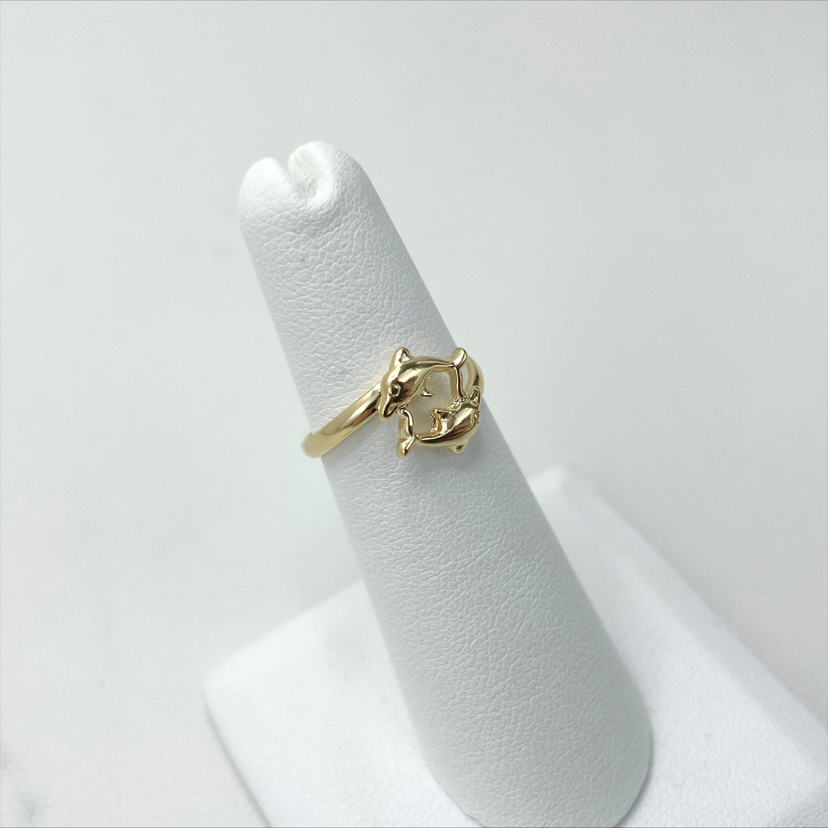 18k Gold Filled Two Double 3D Dolphins Ring for Kids Children Toddler Wholesale Jewelry Making Supplies