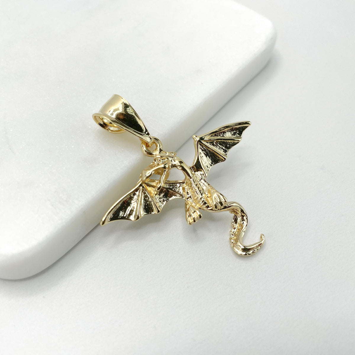 18k Gold Filled 3D Puffed Dragon Mythology, Dragon Chinese Pendant Charms, Wholesale Jewelry Making Supplies