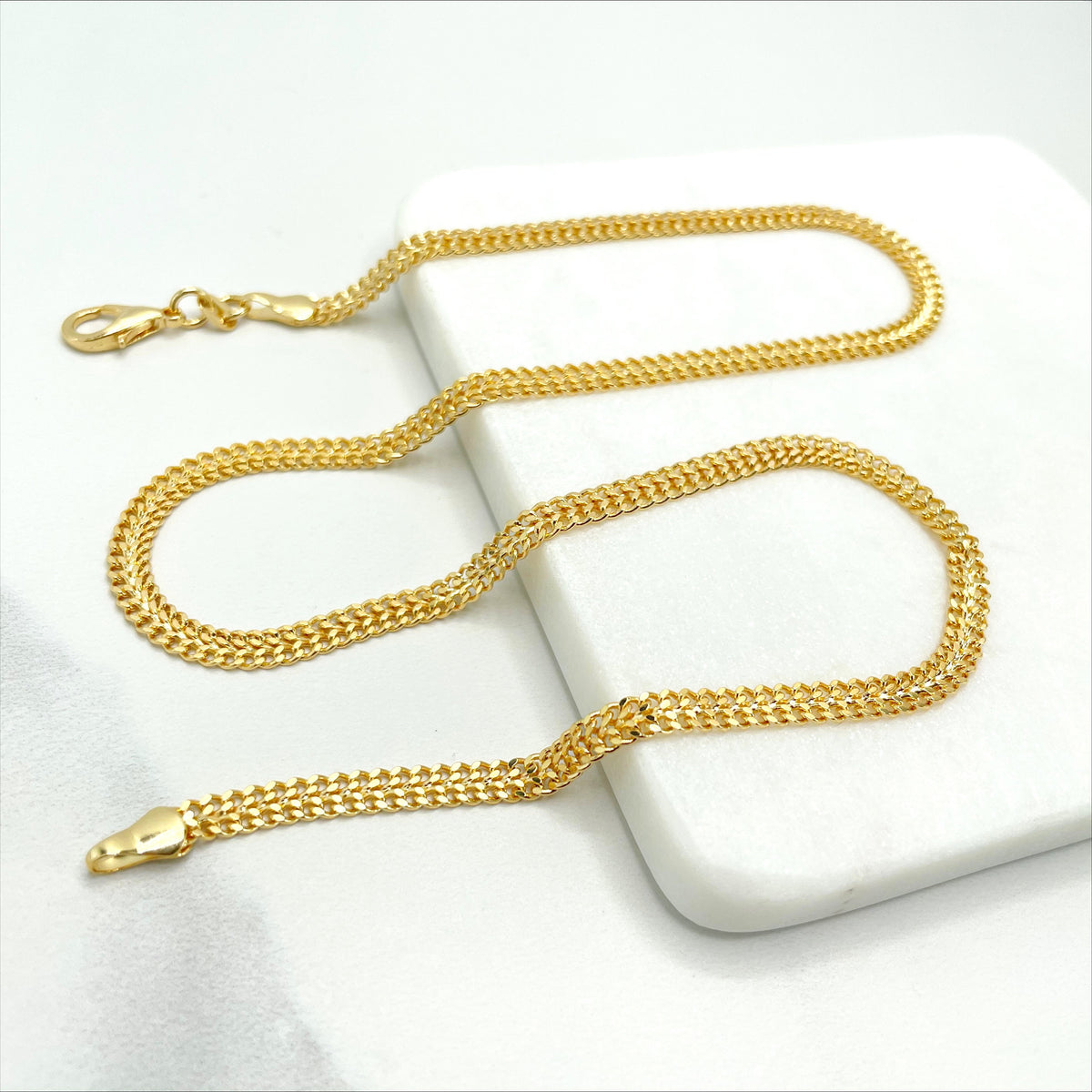 18k Gold Filled 4mm Flat Mat Chain, Double Curb Link Chain Choker or Bracelet, Wholesale Jewelry Making Supplies