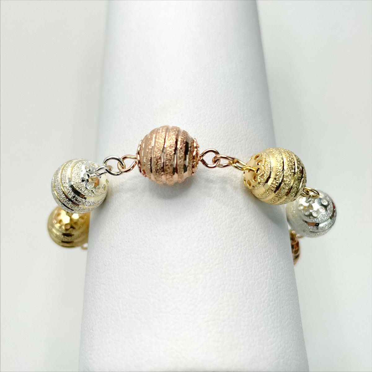 18k Gold Filled Three Tone Texturized Beads, 8 Inches Bracelet Wholesale Jewelry Making Supplies