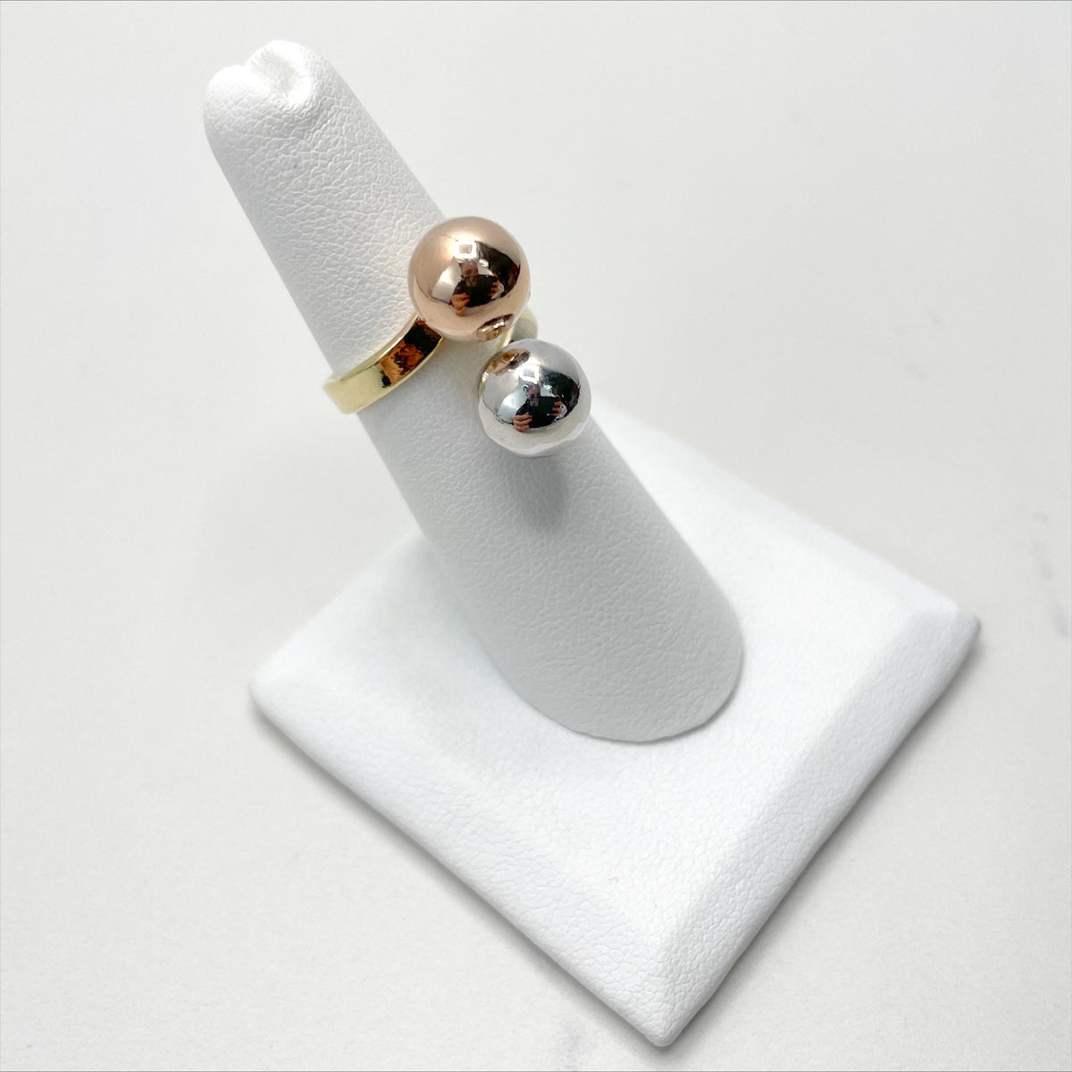 18k Gold Filled Three Tone Adjustable Double Ball Ring Wholesale Jewelry Making Supplies