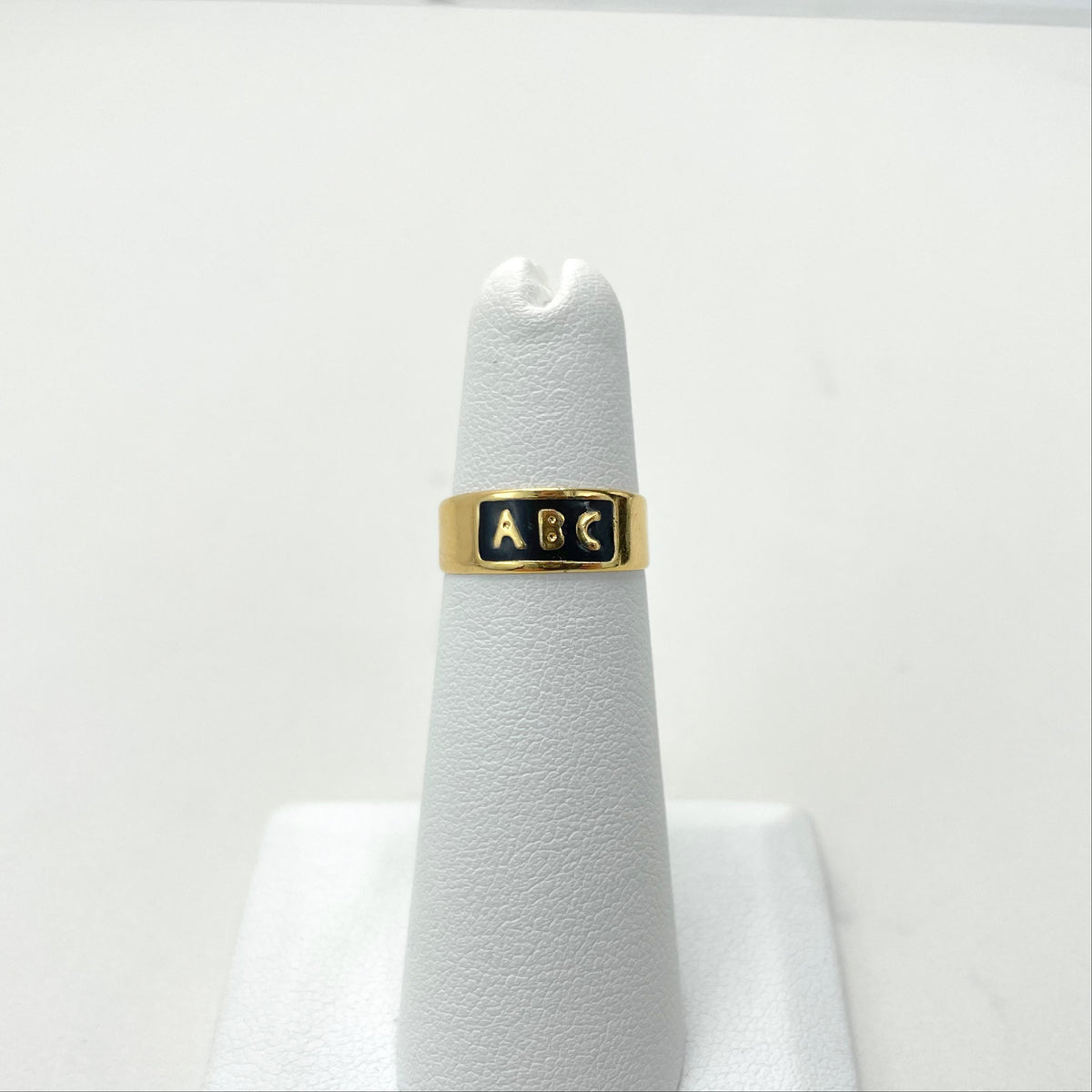 18k Gold Filled Black Enamel ABC Description Letters Adjustable Ring for Kids Children Toddler Wholesale Jewelry Making Supplies