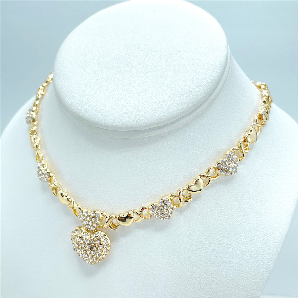 18k Gold Filled Cubic Zirconia Heart with XoXo Hug and Kisses Link Shape Set, 04 Pieces, Wholesale Jewelry Making Supplies