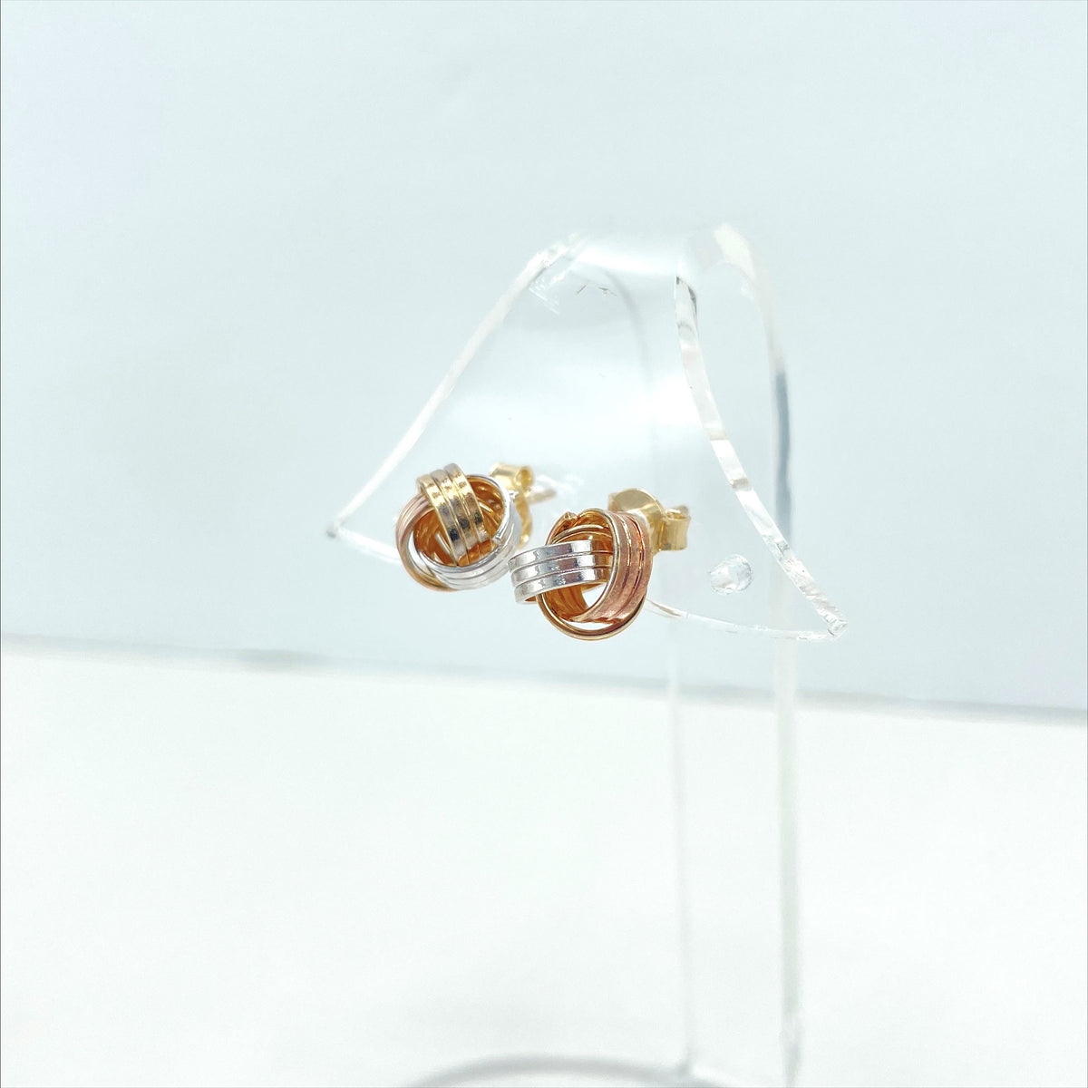 18k Gold Filled Three Tone, Tri-Color Knot Stud Earrings & Charms Set, Wholesale Jewelry Making Supplies