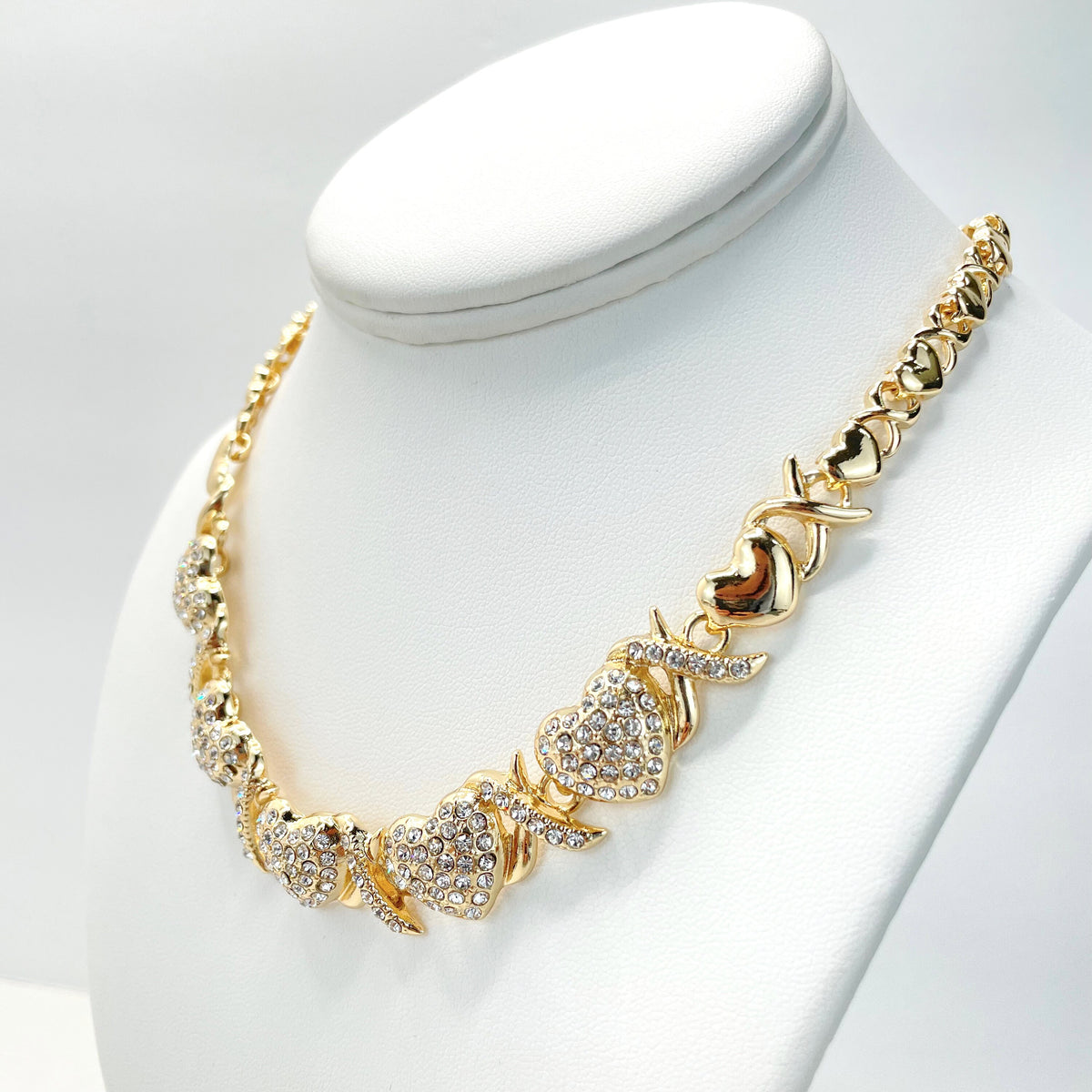 18k Gold Filled Cubic Zirconia XoXo Hug and Kisses Shape, Necklace, Bracelet, Earrings & Ring Set, 04 Pieces Wholesale Jewelry Supplies