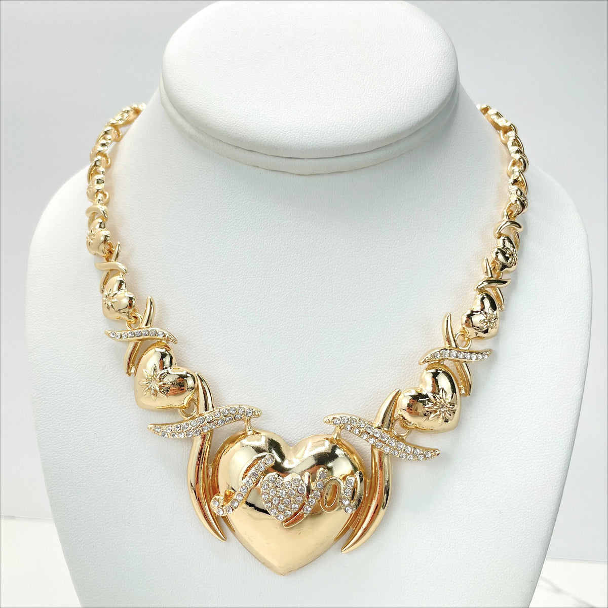 18k Gold Filled Cubic Zirconia "I Love You" Heart, XoXo Hug and Kisses Shape Set, with 04 Pieces Wholesale Jewelry Making Supplies