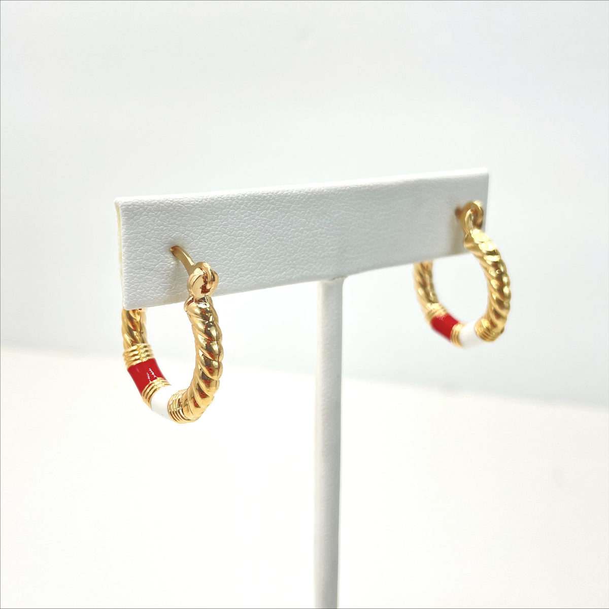 18k Gold Filled Red or White Enamel Twisted Hoop 22mm Earrings Wholesale Jewelry Making Supplies