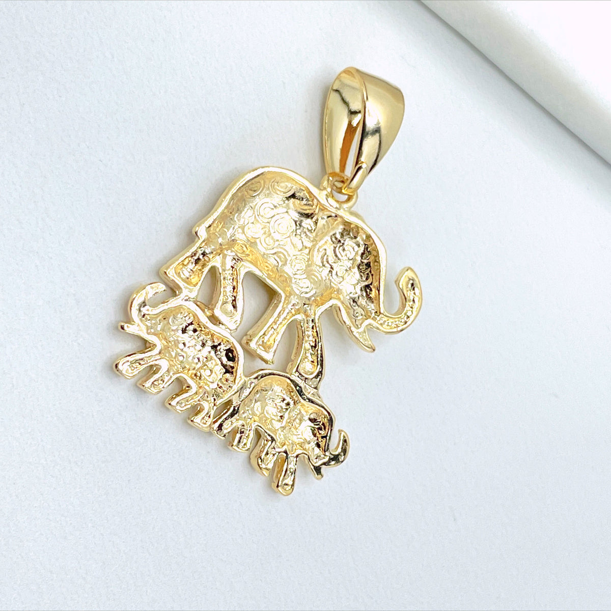 18k Gold Filled Elephant Family, Mother & 2 Kids Children Elephants Charms Pendant, Mother Jewelry, Wholesale Jewelry Making Supplies
