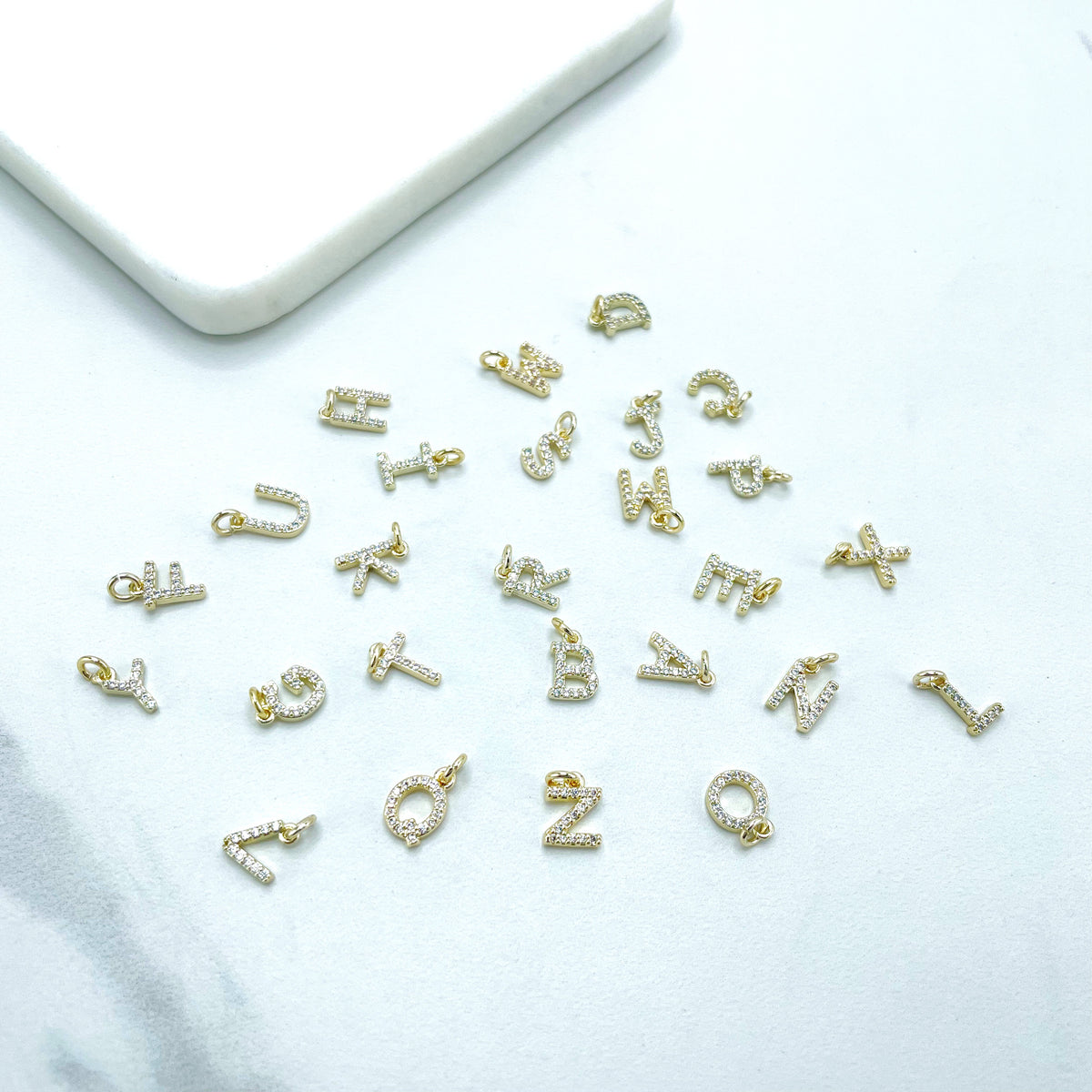 18k Gold Filled with Micro Pave, Micro Cubic Zirconia Small INITIALS LETTERS Charms Pendant, Wholesale Jewelry Making Supplies