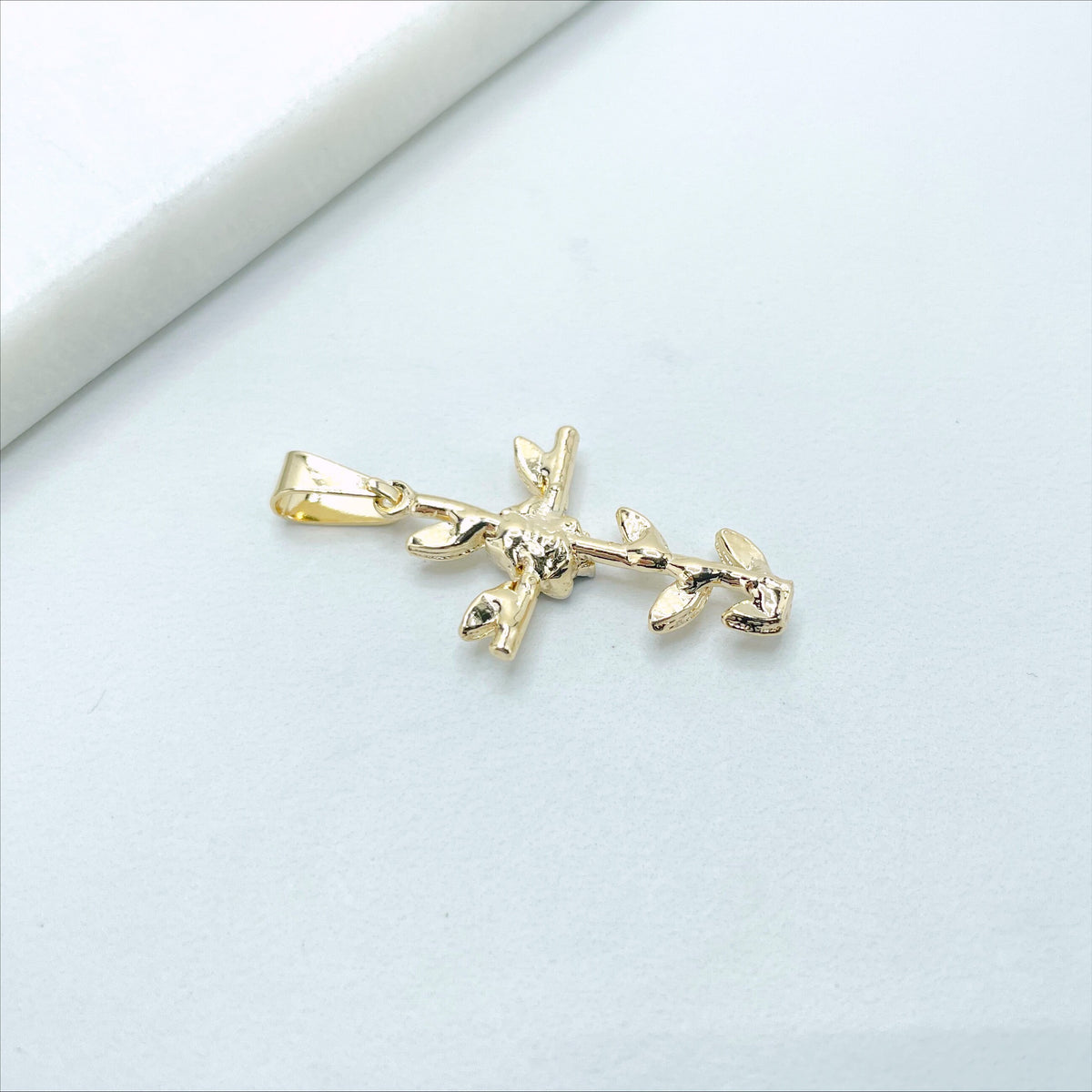 18k Gold Filled Two Tone Cross Shape with Flower, Leaves & Branches Charms Pendant, Wholesale Jewelry Making Supplies