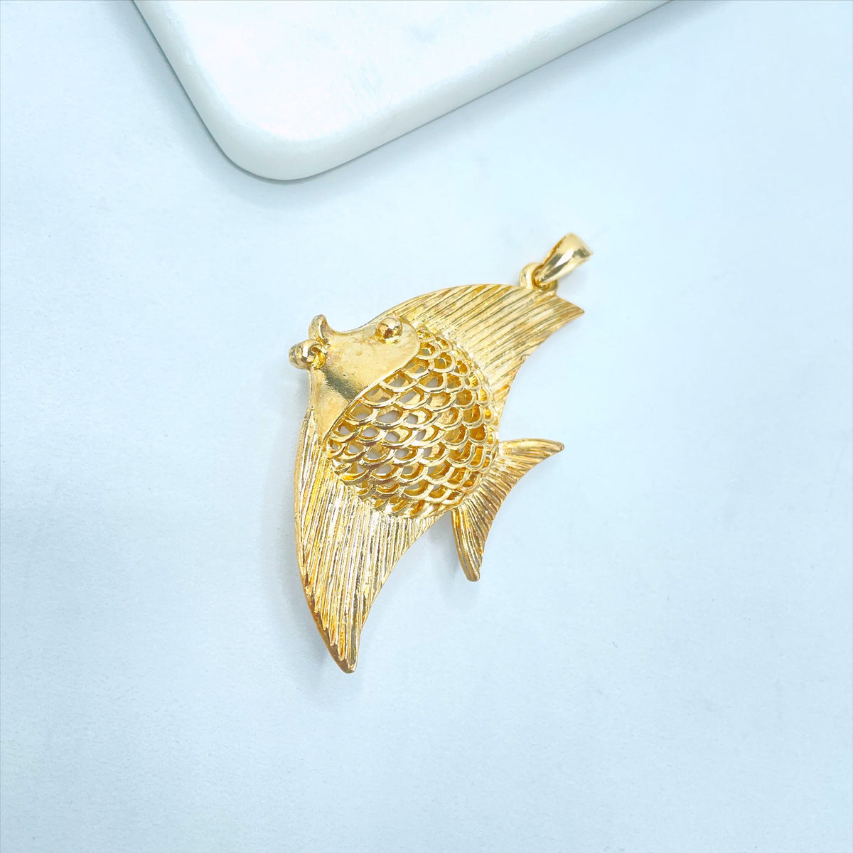 18k Gold Filled Texturized Puffed Angelfish Charm Pendant, Wholesale Jewelry Making Supplies