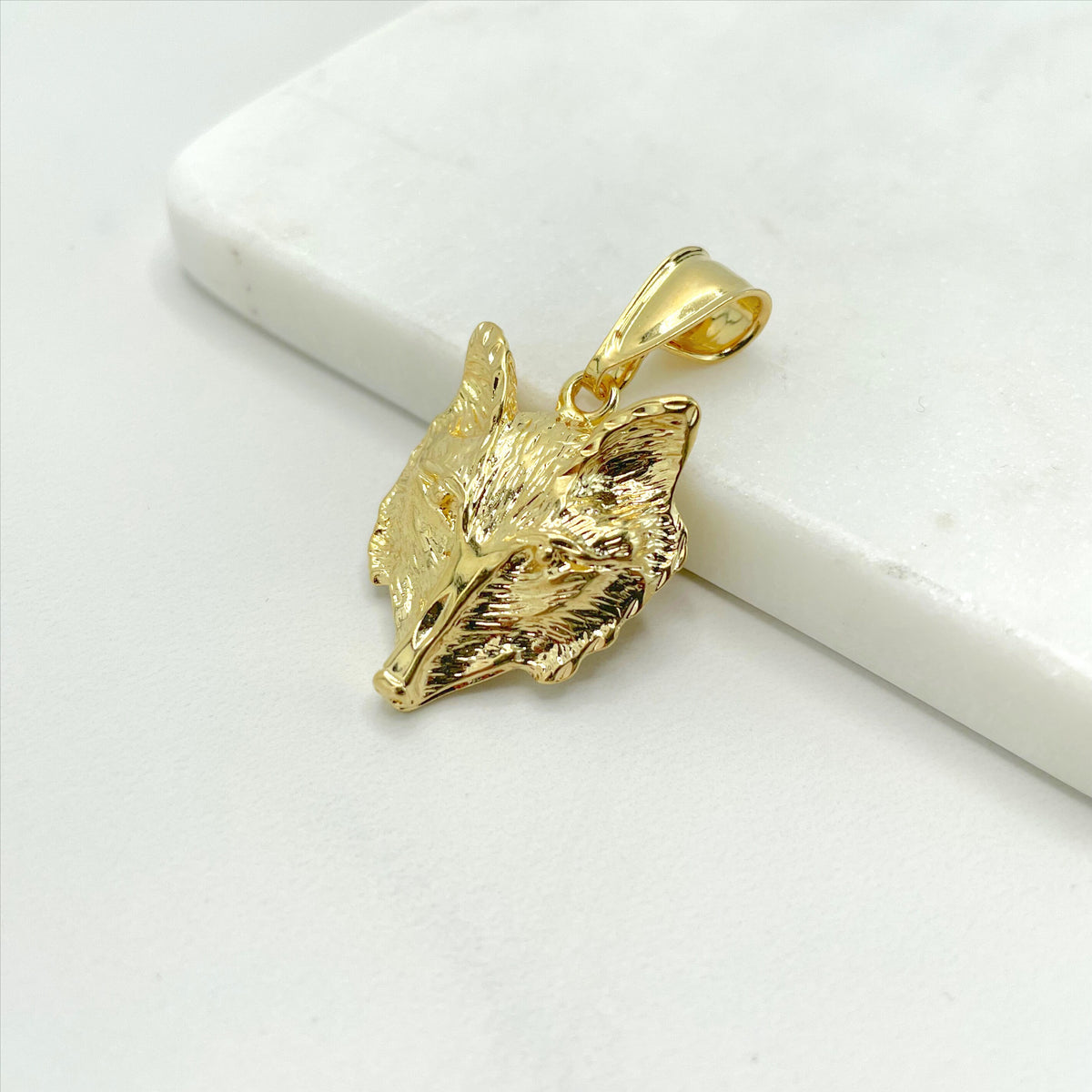 18k Gold Filled Wolf Fox Texturized Face Pendant Charms Wholesale Jewelry Making Supplies