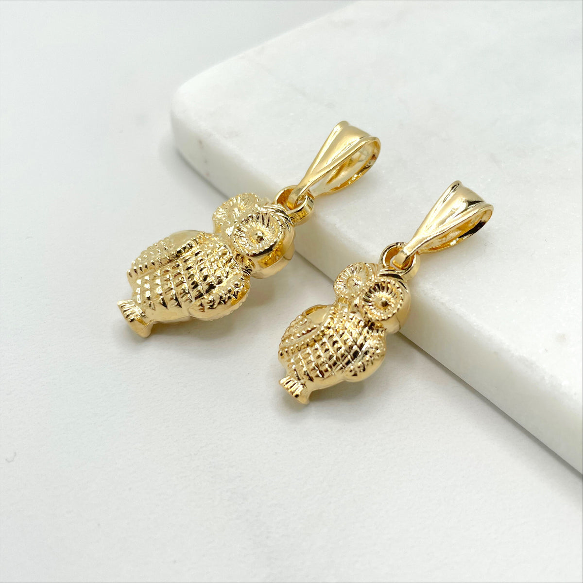 18k Gold Filled Puffed Texturized Owl Medium or Small Pendant Charms Wholesale Jewelry Making Supplies