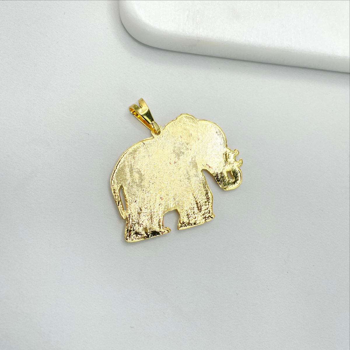 18k Gold Filled Three Tone Texturized Indian Elephant Shape Pendant Charms Wholesale Jewelry Making Supplies