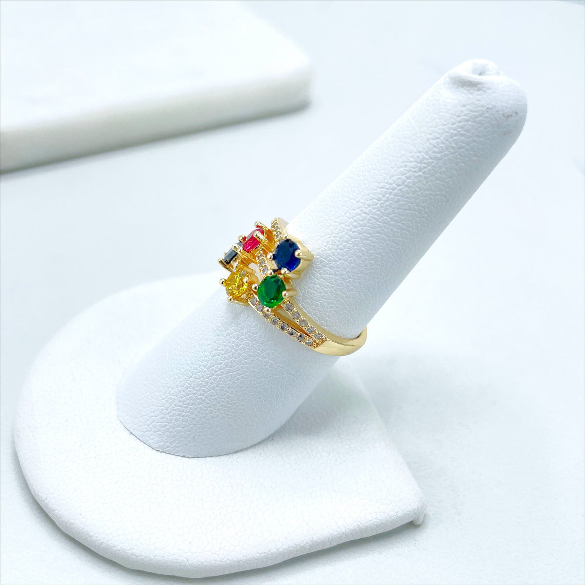 18k Gold Filled Clear Micro Cubic Zirconia and Colored CZ Pink, Blue, Yellow, Green & Black Ring, Wholesale Jewelry Making Supplies