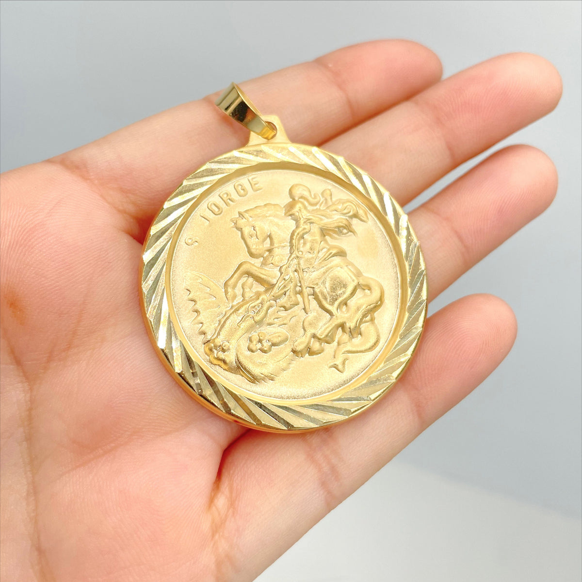 18k Gold Filled Cubic Zirconia Saint George The Dragon Slayer Pendant Charms Medal Wholesale Jewelry Making Supplies