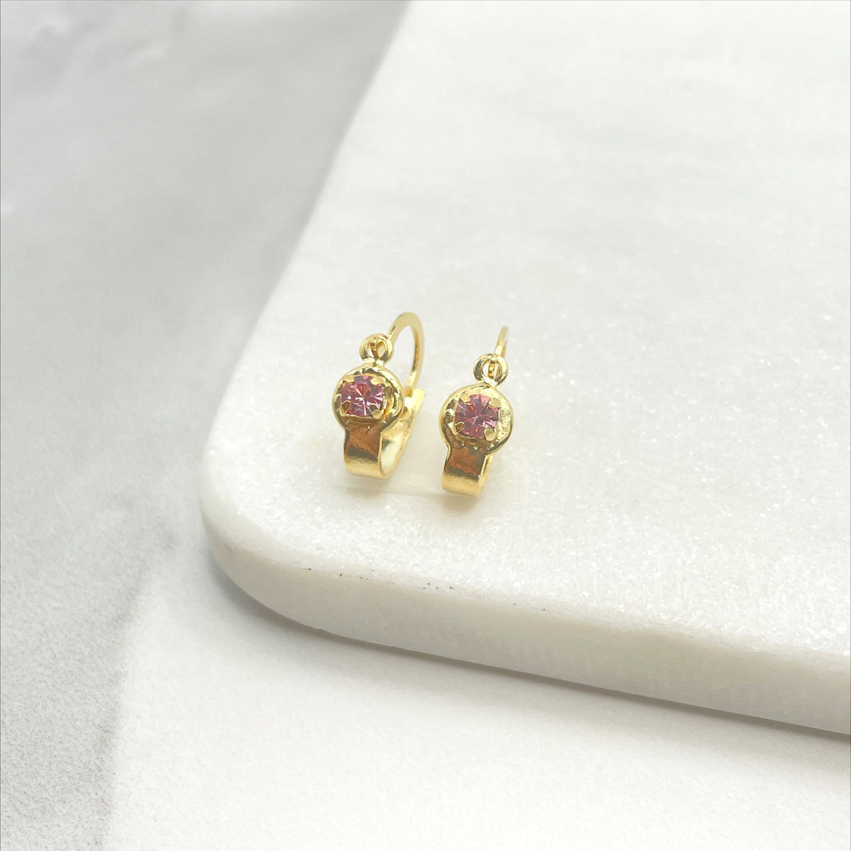 18k Gold Filled Colored Cubic Zirconia Jacket Earrings for kids, Clear, Light Blue or Pink CZ, Wholesale Jewelry Making Supplies