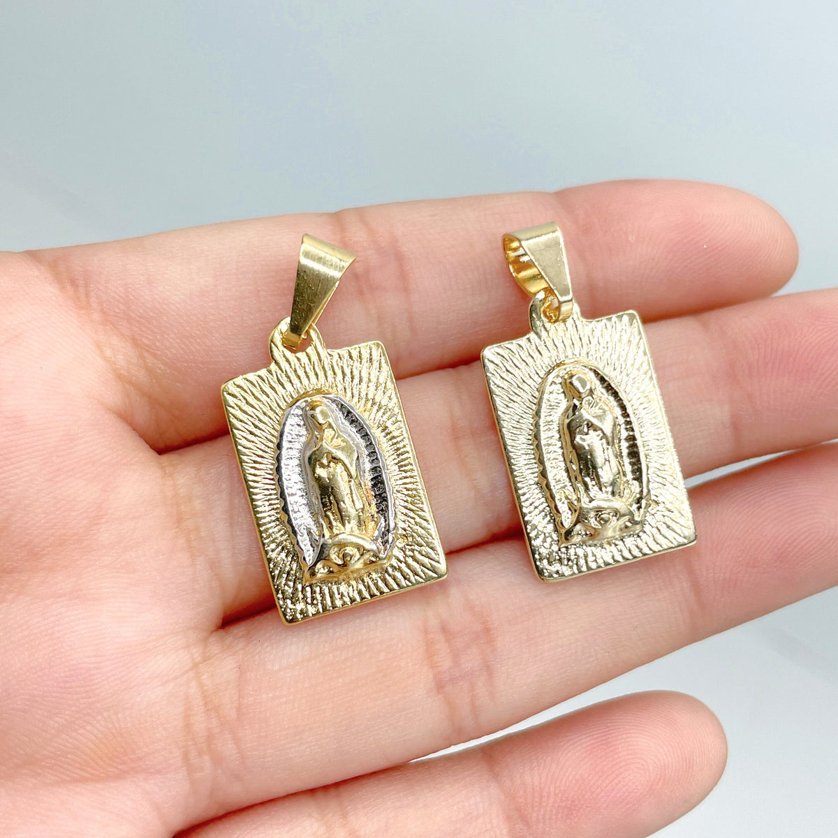18k Gold Filled Virgen De Guadalupe, Our Lady of Guadalupe Medal Pendant Charms in Gold or Two Tone, Wholesale Jewelry Making Supplies