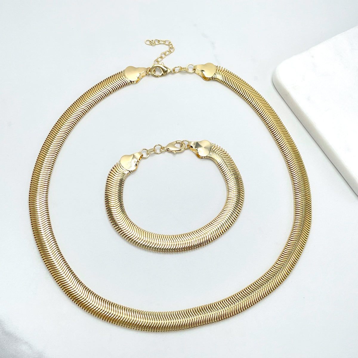 18k Gold Filled Fancy 10mm Snake Herringbone Chain 16'' or 18'' with Extender, Wholesale Jewelry Making Supplies