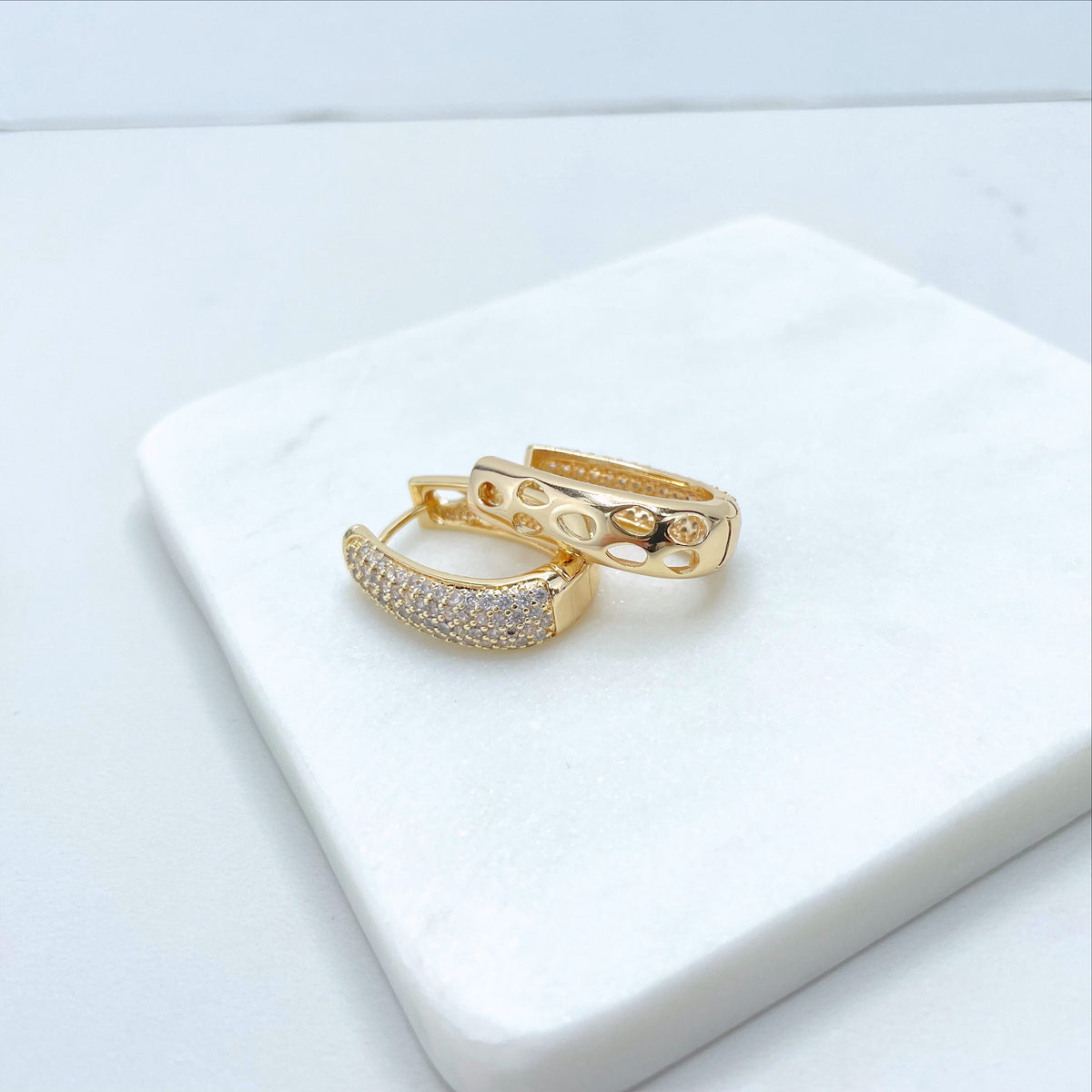 18k Gold Filled with Micro Cubic Zirconia, Hole Tear, 24mm Huggie Earrings, 6mm Thickness, Wholesale Jewelry Making Supplie