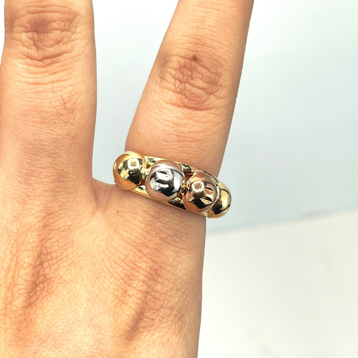 18k Gold Filled Three Tone, Tri-Color Classic Elegant Balls Ring Wholesale Jewelry Making Supplies