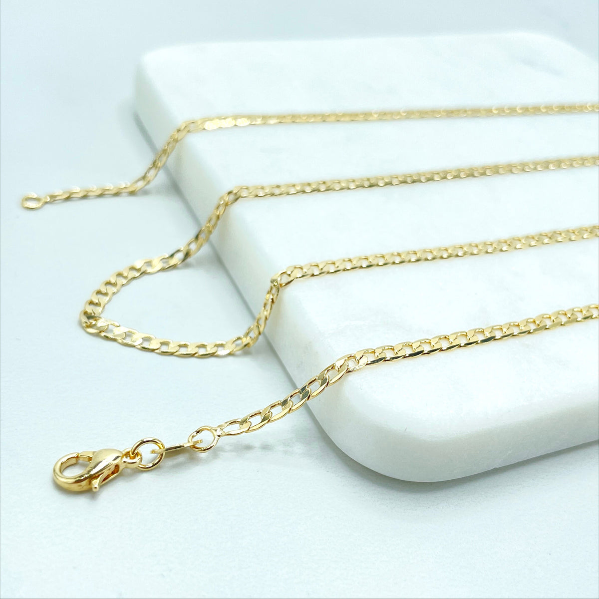 18k Gold Filled Cuban Link Chain 3mm Thickness, 16, 18, 20, 22 or 24 inches of length, Unisex Curb Link, Wholesale Jewelry Making Supplies