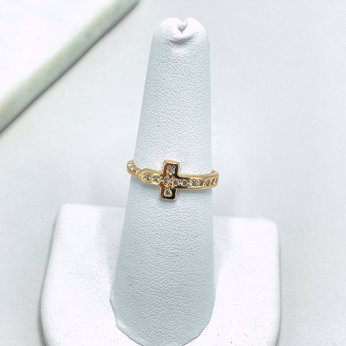 18k Gold Filled Cross Ring Featuring with Cubic Zirconia On Top Band Wholesale Jewelry Making Supplies