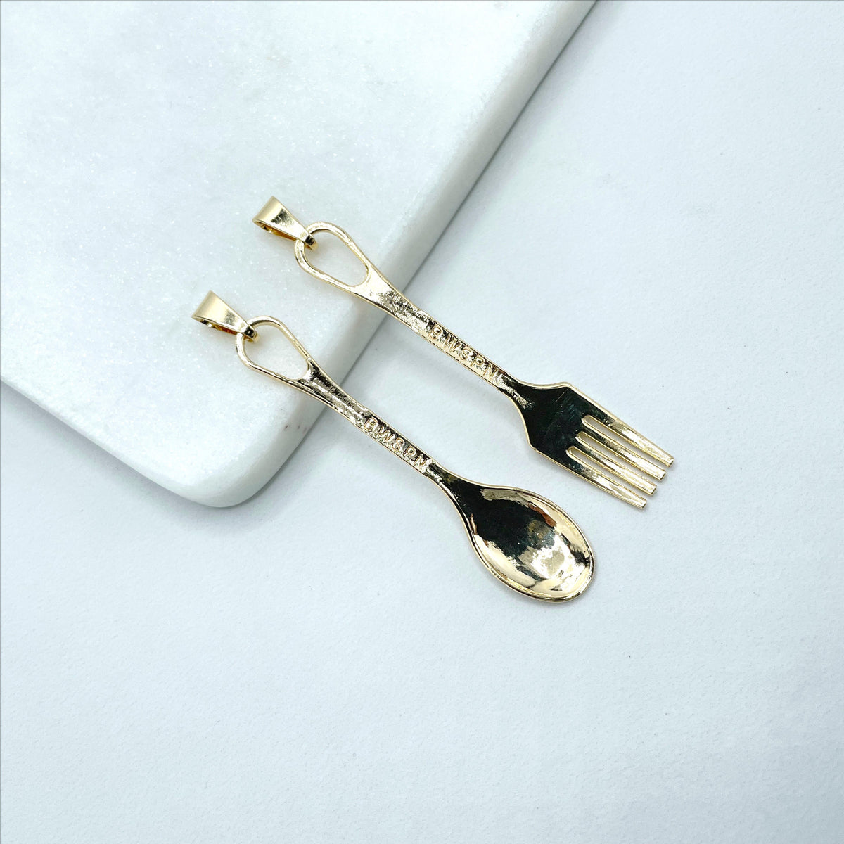 18k Gold Filled 3D Table Spoon or Fork Shape Charms Pendant, Cooking Gastronomy Jewelry, Wholesale Jewelry Making Supplies