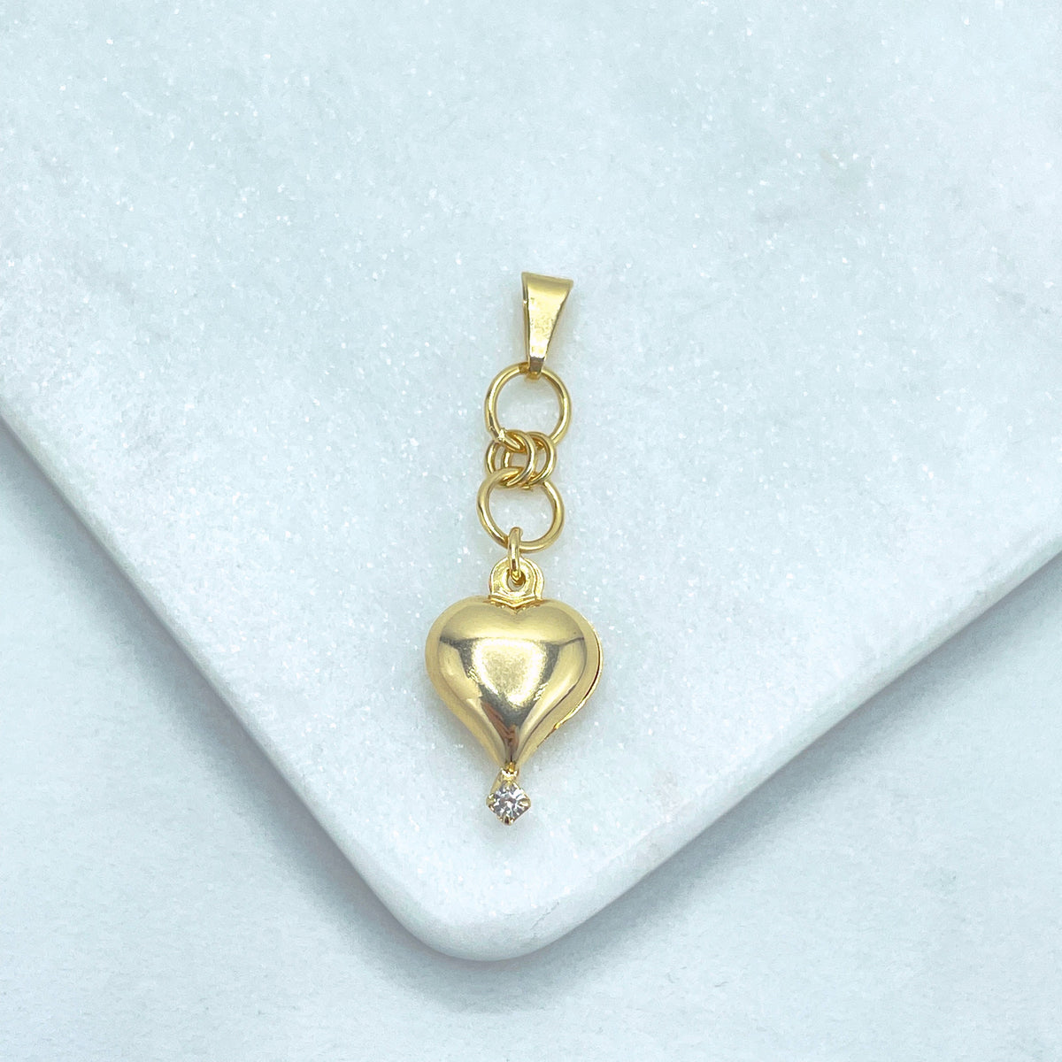 18k Gold Filled Dangle Heart Charms Pendant, with Cubic Zirconia Detail, Romantic Jewelry, Wholesale Jewelry Making Supplies