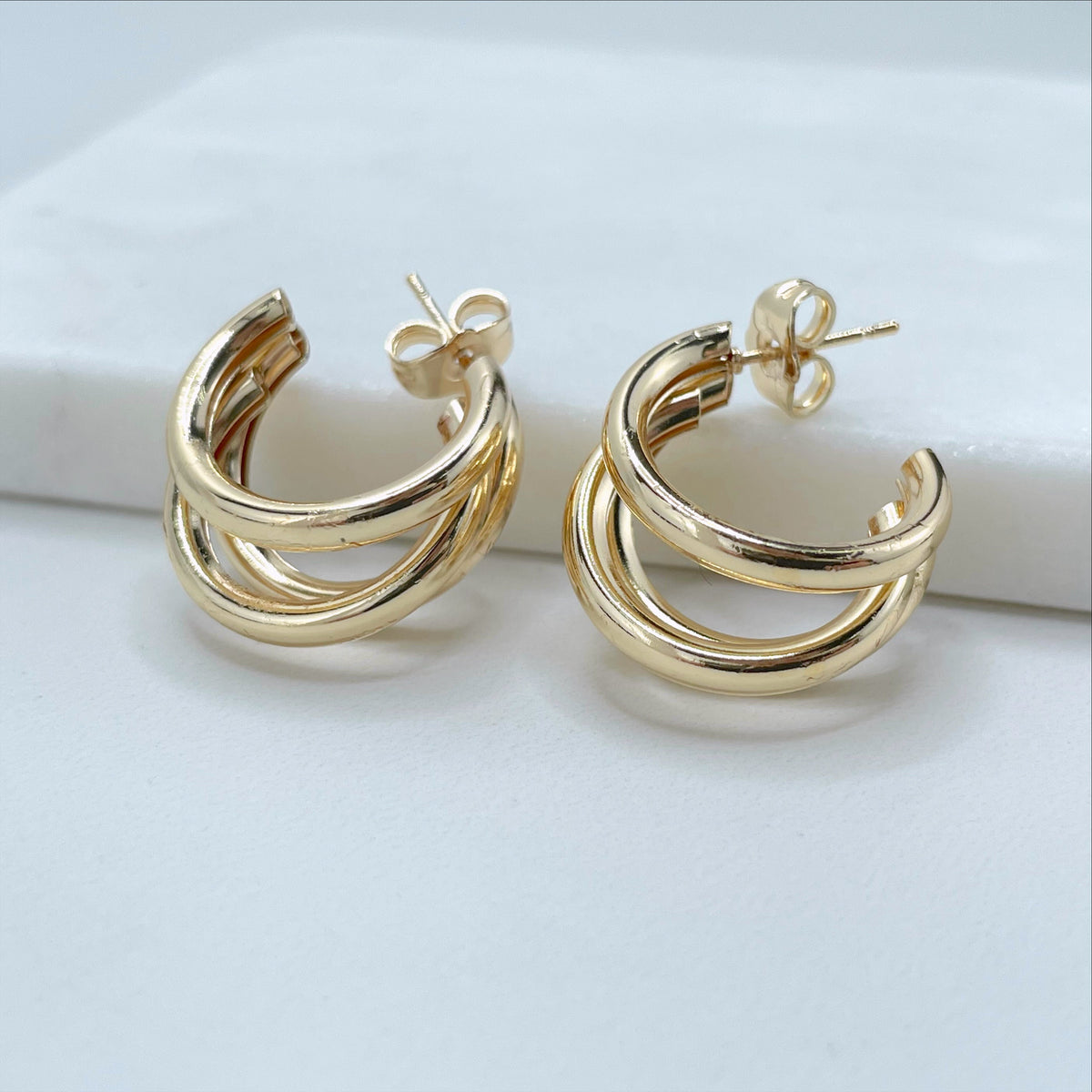 18k Gold Filled 20mm or 25mm Tubular Braided C-Hoop Earrings, Wholesale Jewelry Making Supplies