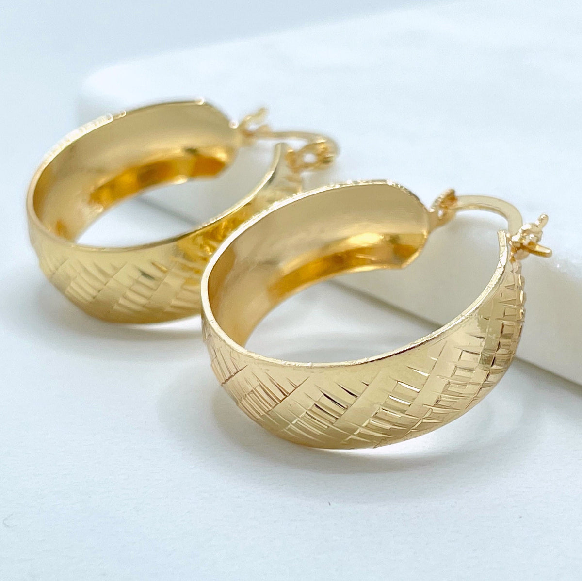 18k Gold Filled 9mm Thickness 25mm Textured Hoop Earrings Wholesale Jewelry Making Supplies