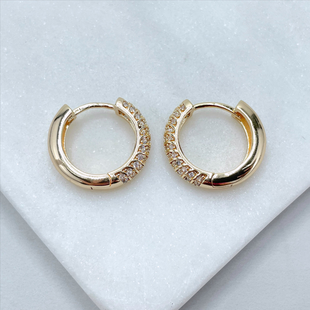 18k Gold Filled with Micro Cubic Zirconia, 20mm Huggie Hoop Earrings, 5mm Thickness, Wholesale Jewelry Making Supplies