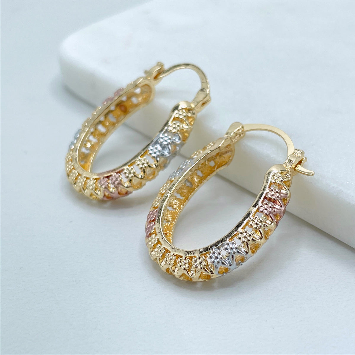 18k Gold Filled Three Color 22mm Earrings, 6mm Thickness Wholesale Jewelry Making Supplies