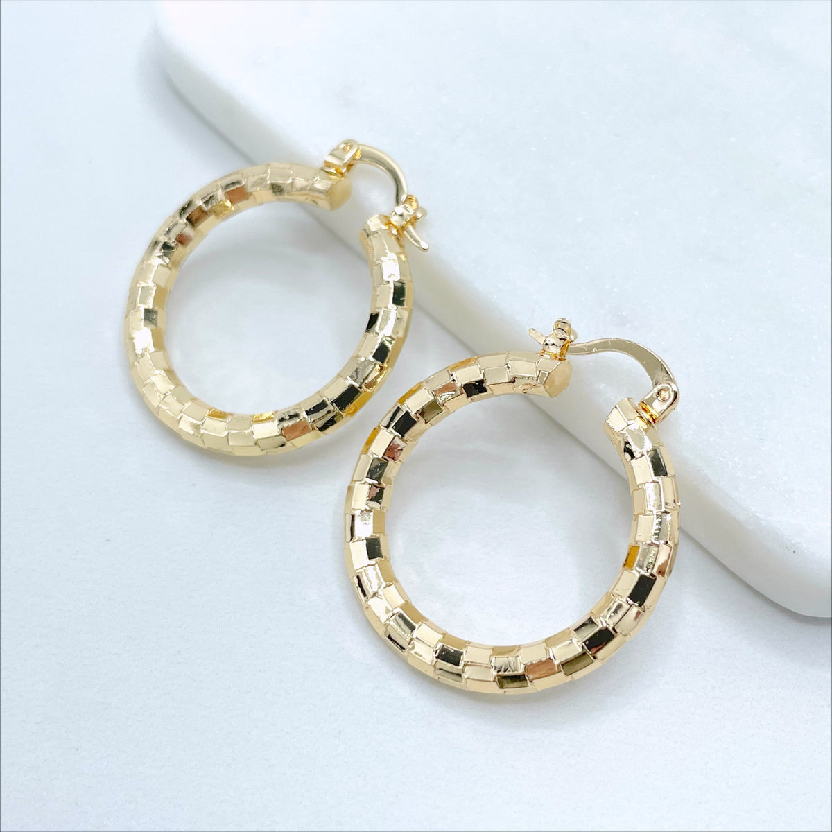 18k Gold Filled 30mm Texturized Hoops Earrings, 4mm Thickness Wholesale Jewelry Making Supplies