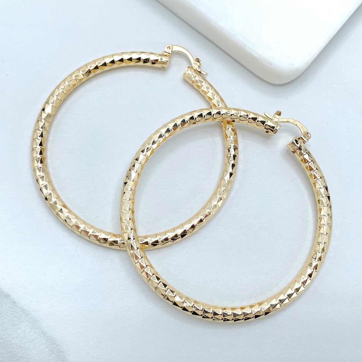 18k Gold Filled 58mm Textured Hoops Earrings, 4mm Thickness Wholesale Jewelry Making Supplies