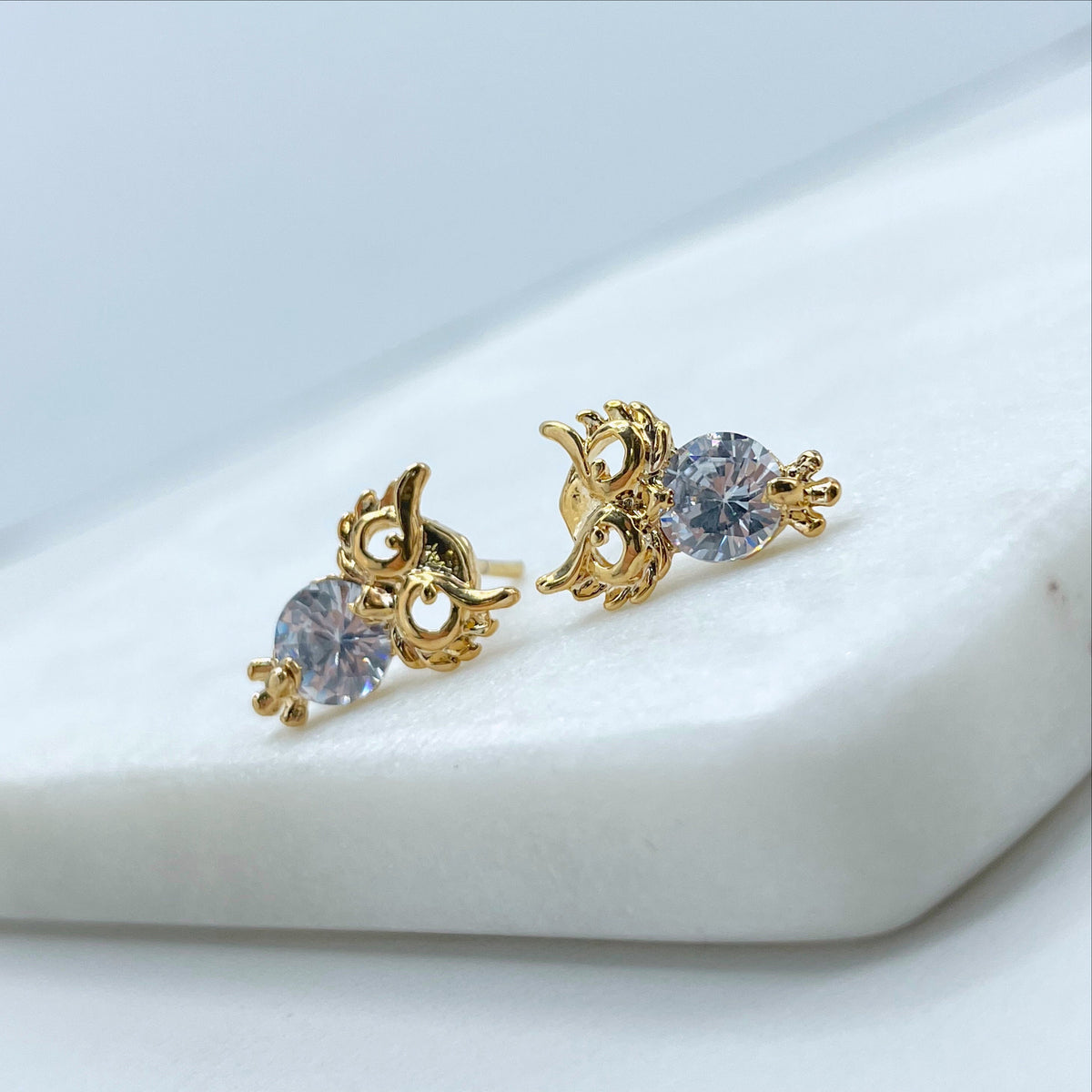 18k Gold Filled With Stone CZ Owl Earrings Wholesale Jewelry Supplies