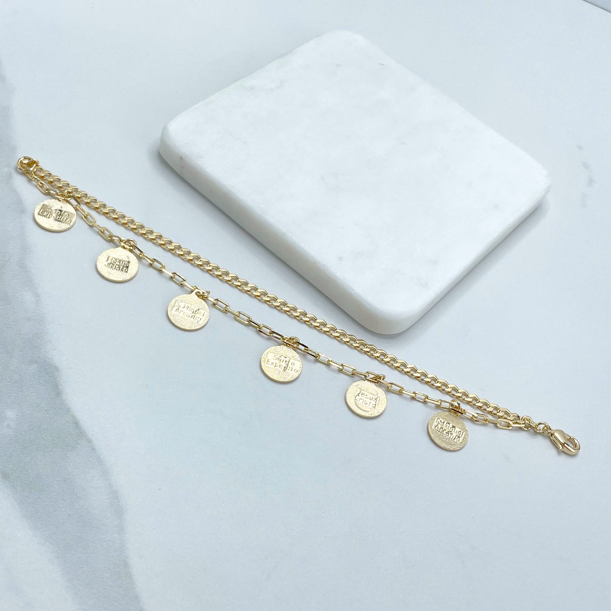 18k Gold Filled Double Curb Link and Paperclip Link, San Miguel, Jesus Christ & St. Expedite Medals Bracelet or Angel Earring Wholesale