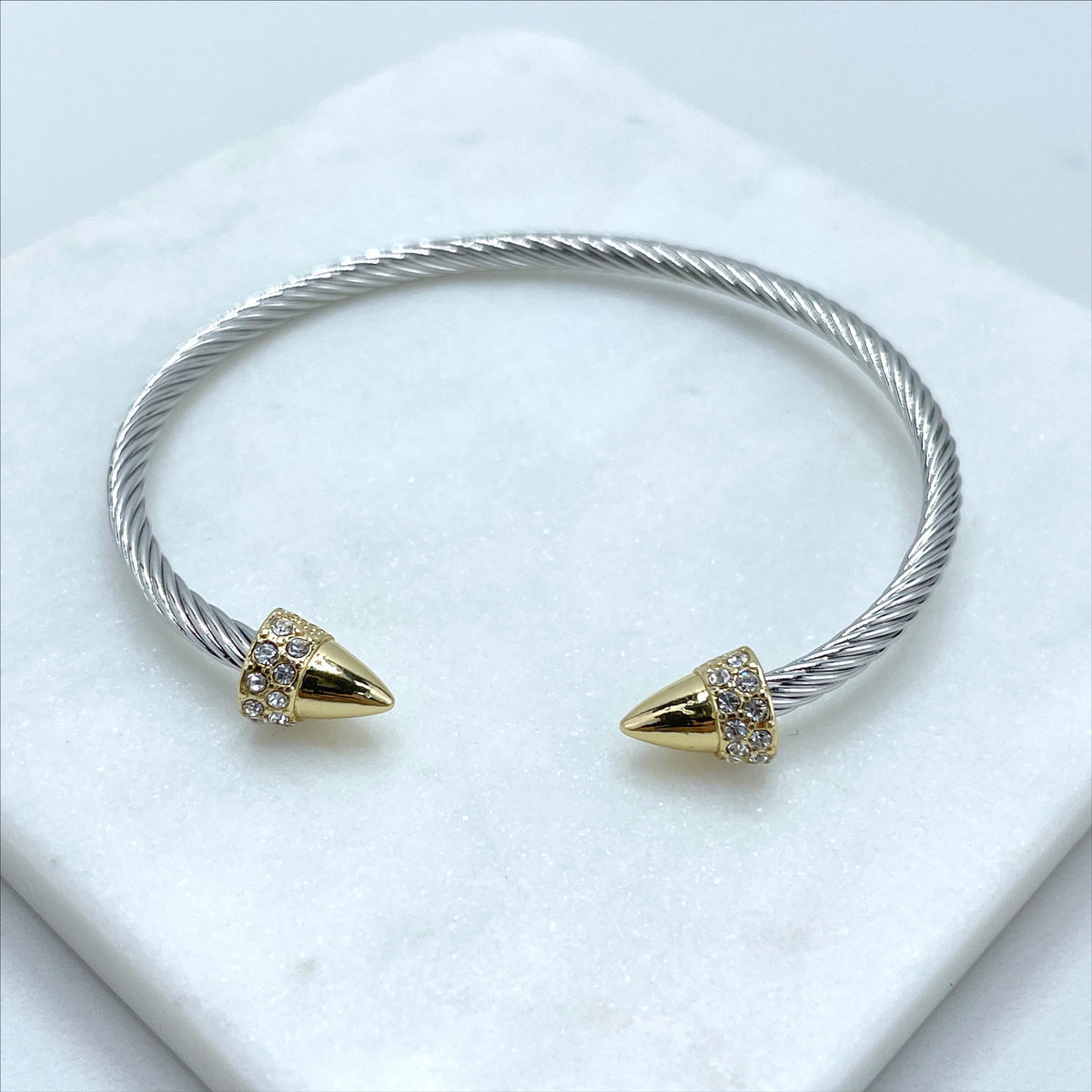 18k Silver Filled and Gold Filled with Micro Cubic Zirconia Texturized Twisted Waves Cuff Bracelet Wholesale Jewelry Making Supplies