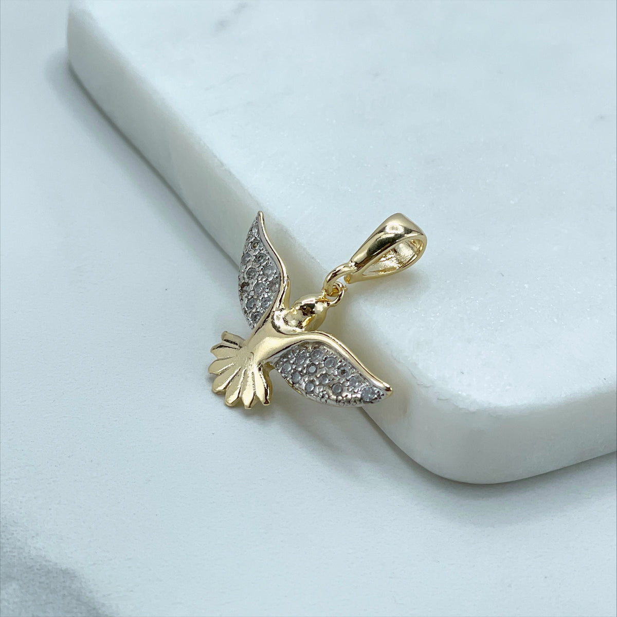 18k Gold Filled with Micro Cubic Zirconia Silver Filled Wings Peace Bird Charms Pendant Wholesale Jewelry Supplies