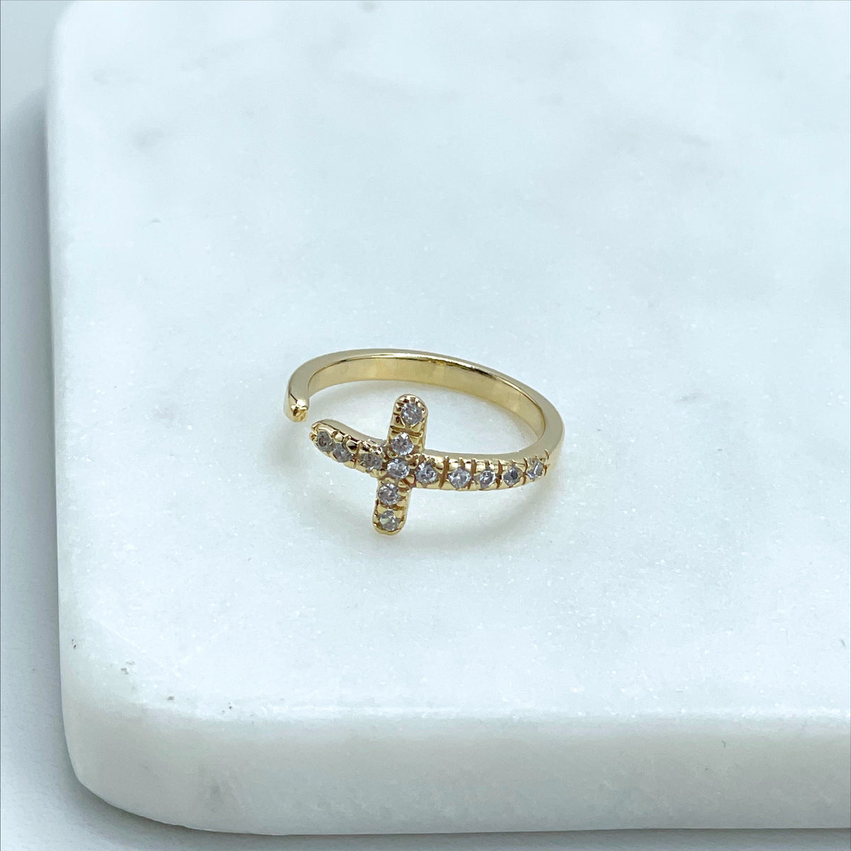 18k Gold Filled With Micro Cubic Zirconia Adjustable Cross Wholesale Jewelry Supplies