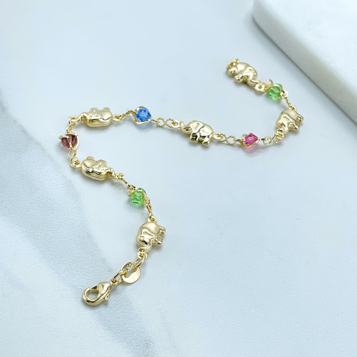 18k Gold Filled Elephants Colorful Stones Bracelet Wholesale Jewelry Supplies