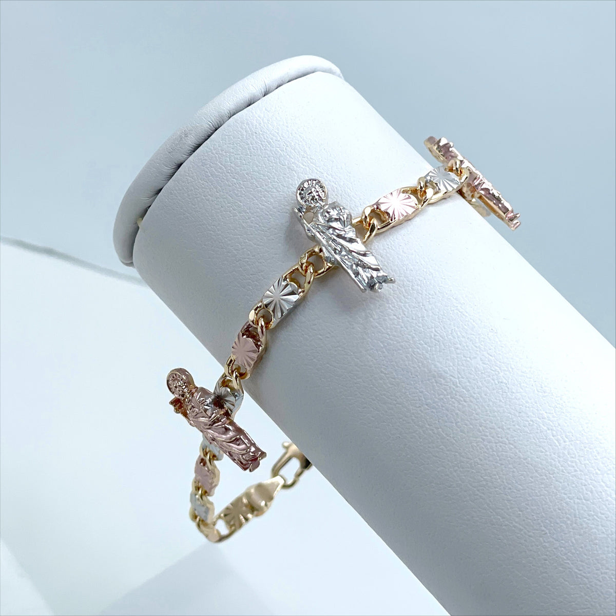18k Gold Filled Three Tone Mariner Link, San Judas Tadeo Bracelet Wholesale Jewelry Making Supplies