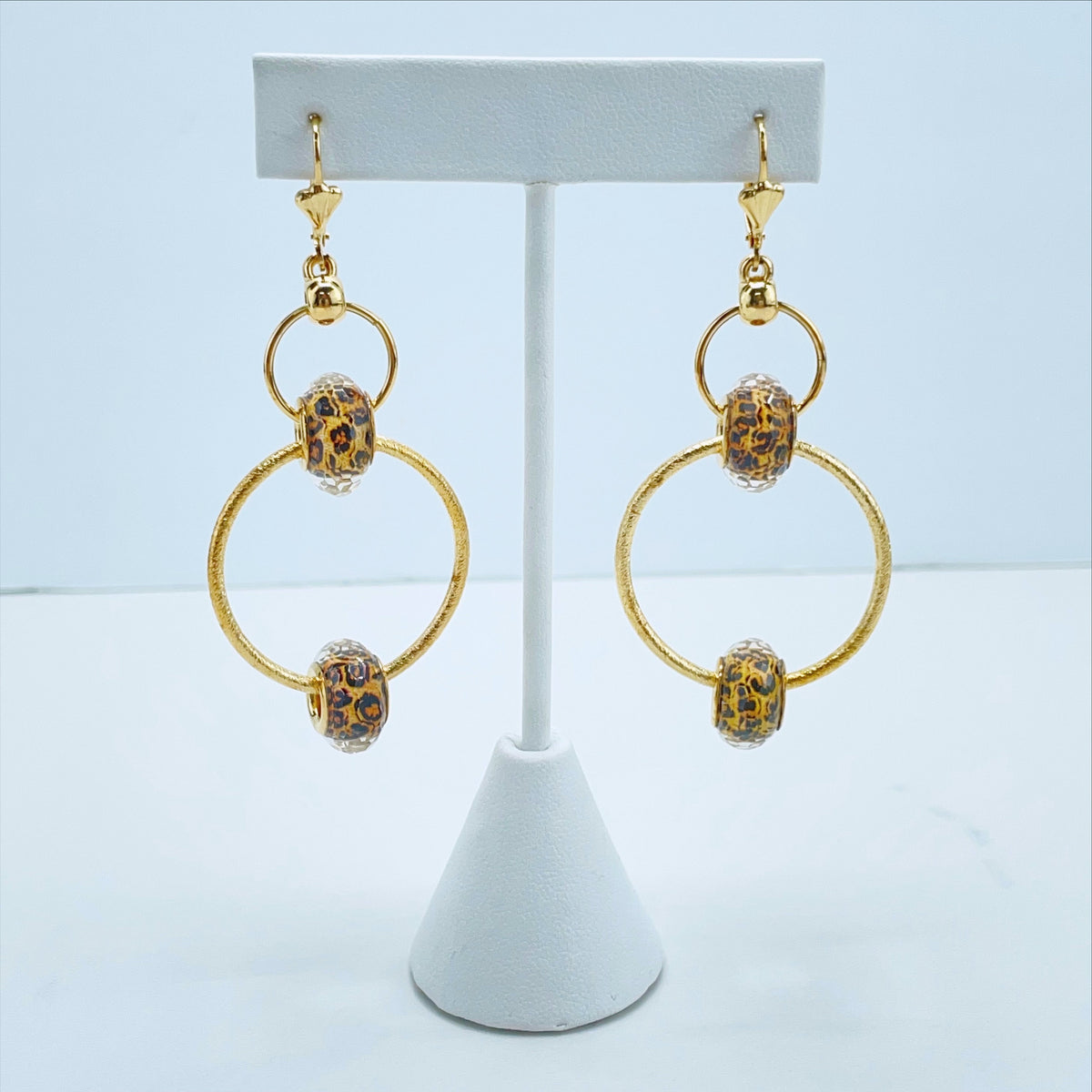 18k Gold Filled Textured Circles with Two Animals Prints Balls Drop Dangles Earrings, Fashion Wholesale Jewelry Making Supplies