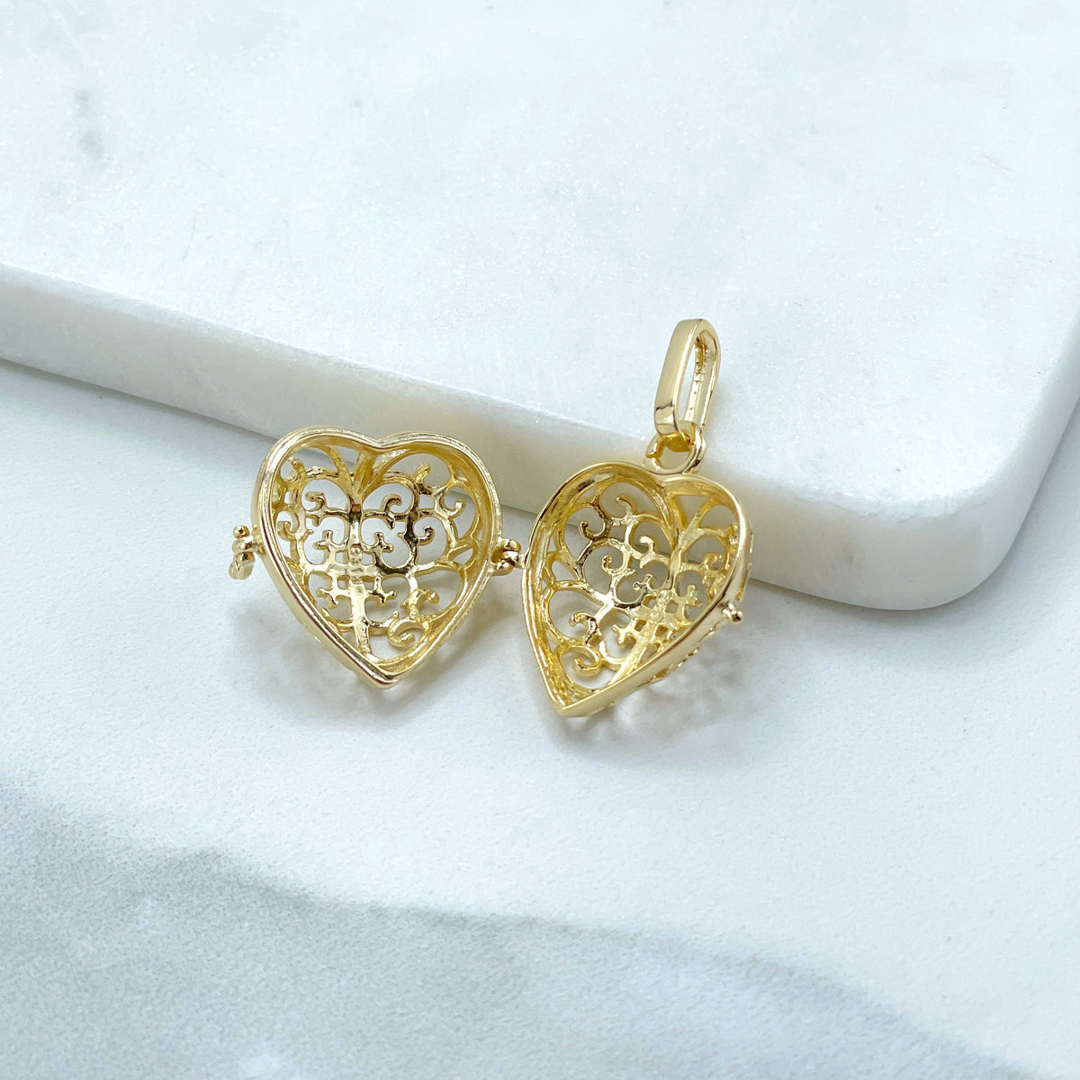 18k Gold Filled Opened Hollow 3D Heart Shape Charms Pendant, Vintage Romantic Design, Wholesale Jewelry Making Supplies