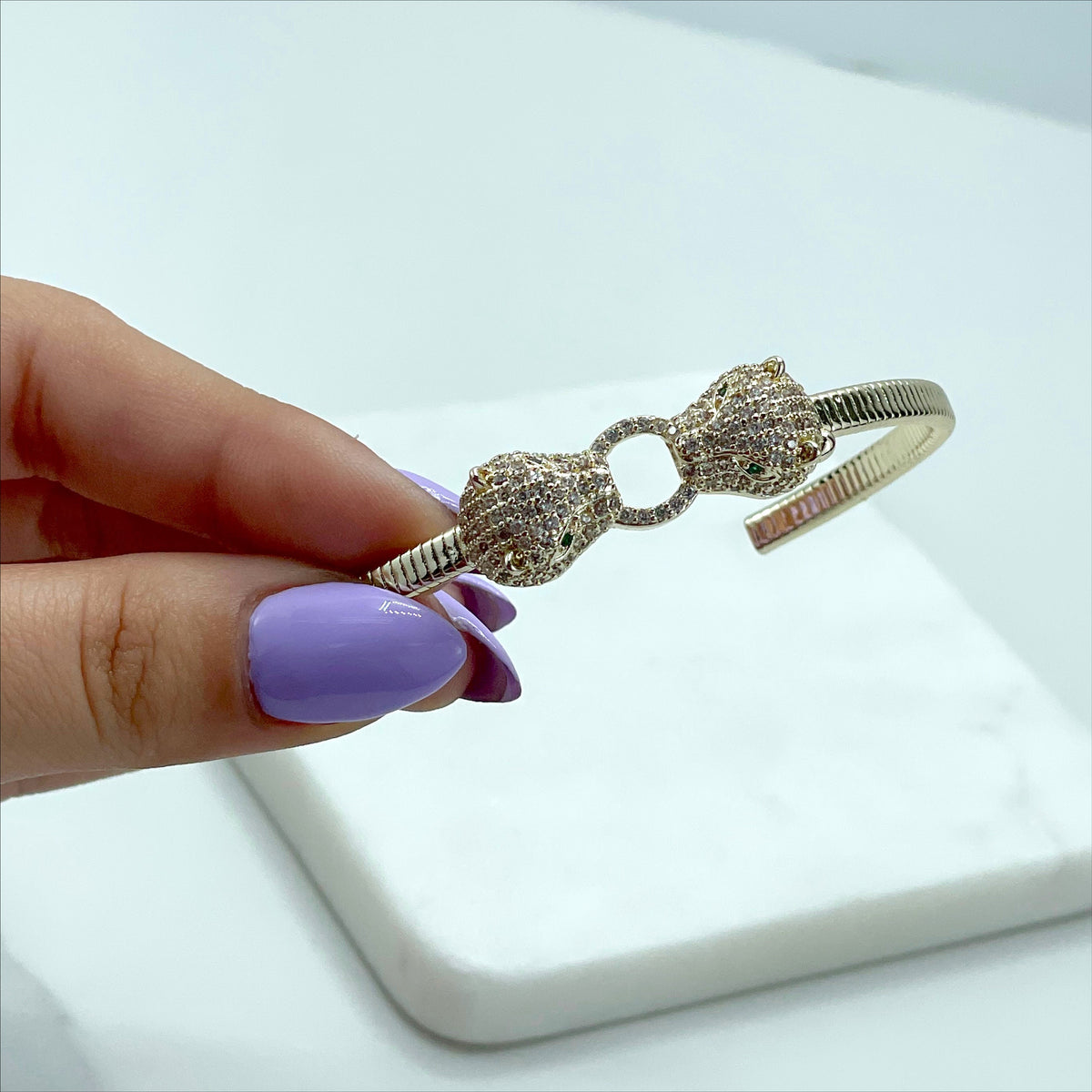 18k Light Gold Filled with Micro Cubic Zirconia Texturized Panthers Shape Cuff Bracelet Wholesale Jewelry Making Supplies