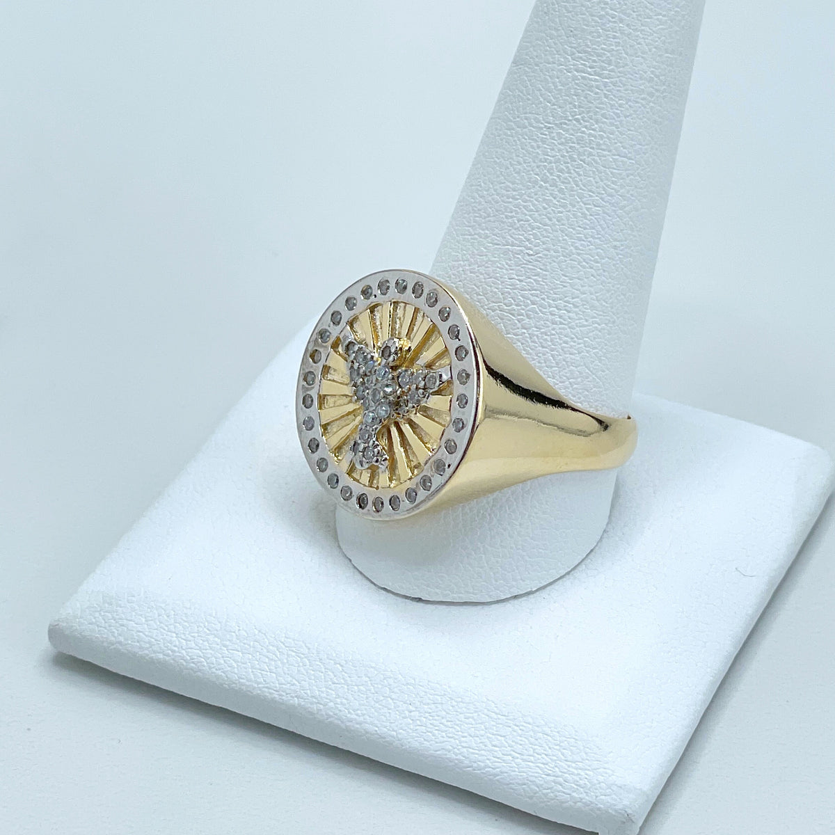 Mens Ring 18k Gold Filled With Micro Cubic Zirconia and Silver Filled Bird, Wholesale Jewelry Supplies