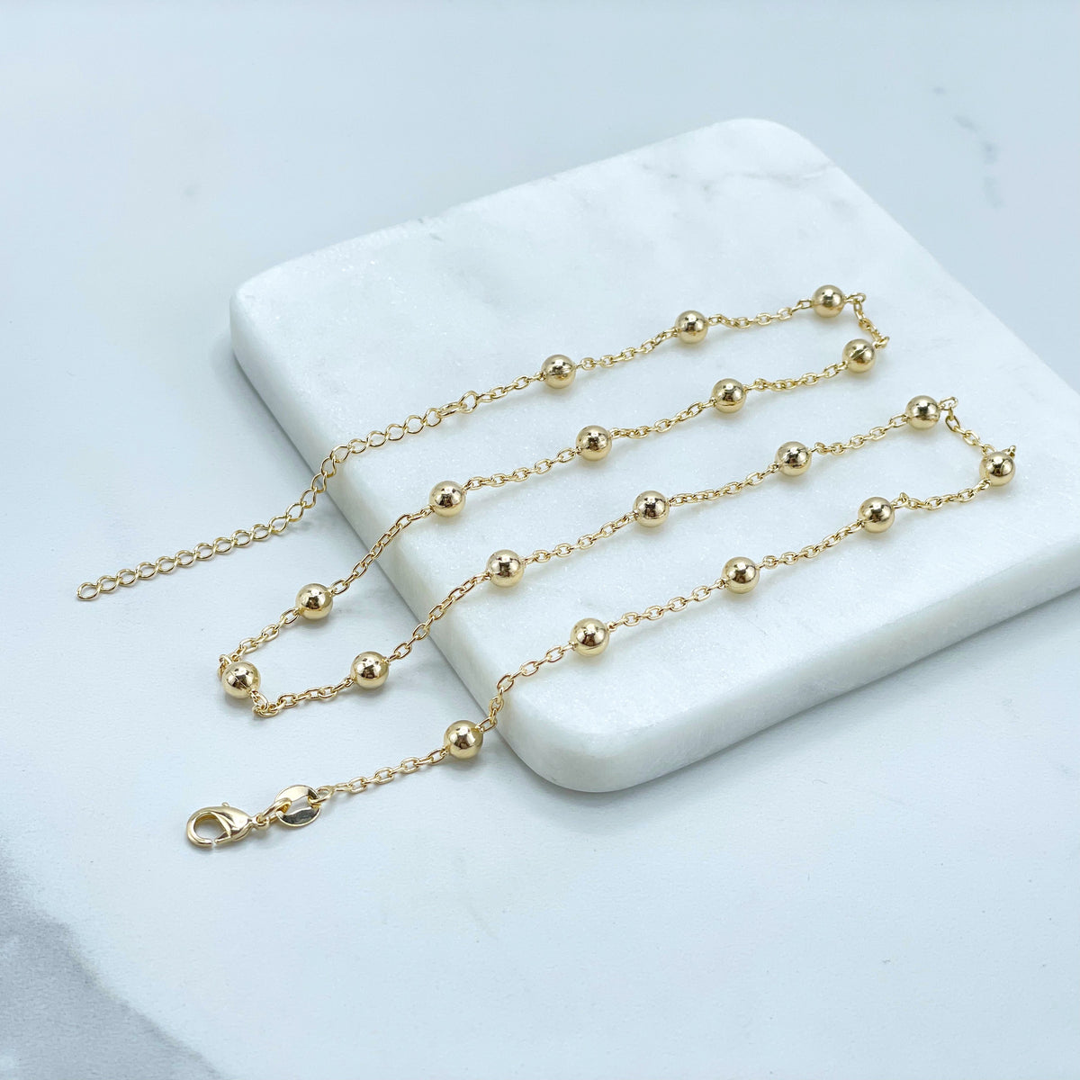 18k Gold Filled 2mm Paperclip Link with Linked Gold Beads, Necklace and Bracelet Set, Wholesale Jewelry Making Supplies