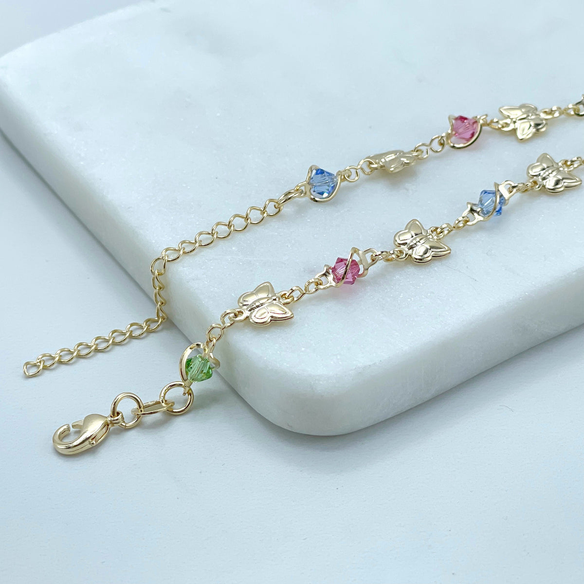 18k Gold Filled Butterfly Colorful Stones Bracelet For Wholesale and Jewelry Supplies